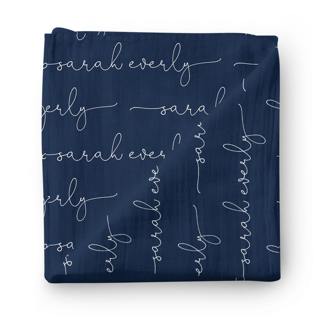  Personalized Navy & White Baby Name Swaddle Blanket - Script Only、mySite、layawaytickets