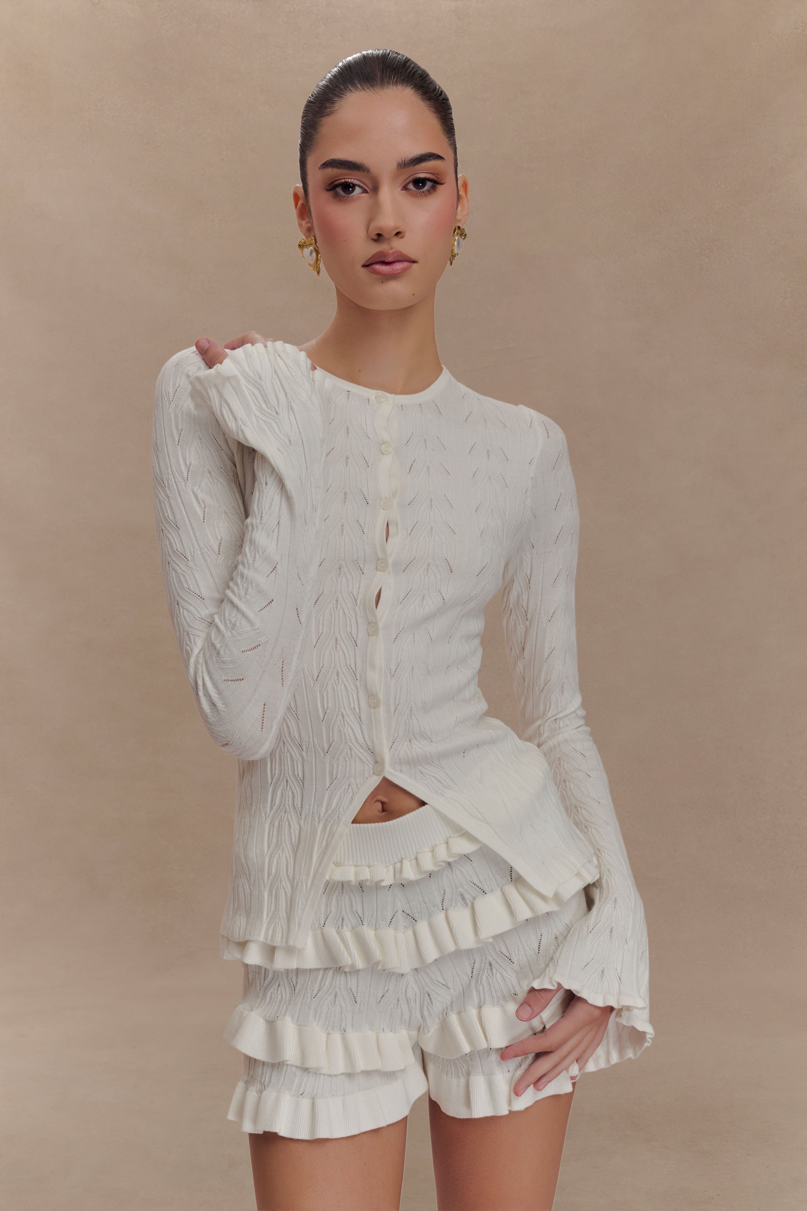 Amy Pointelle Knit Frill Bloomers - Ivory、mySite、solidvoid