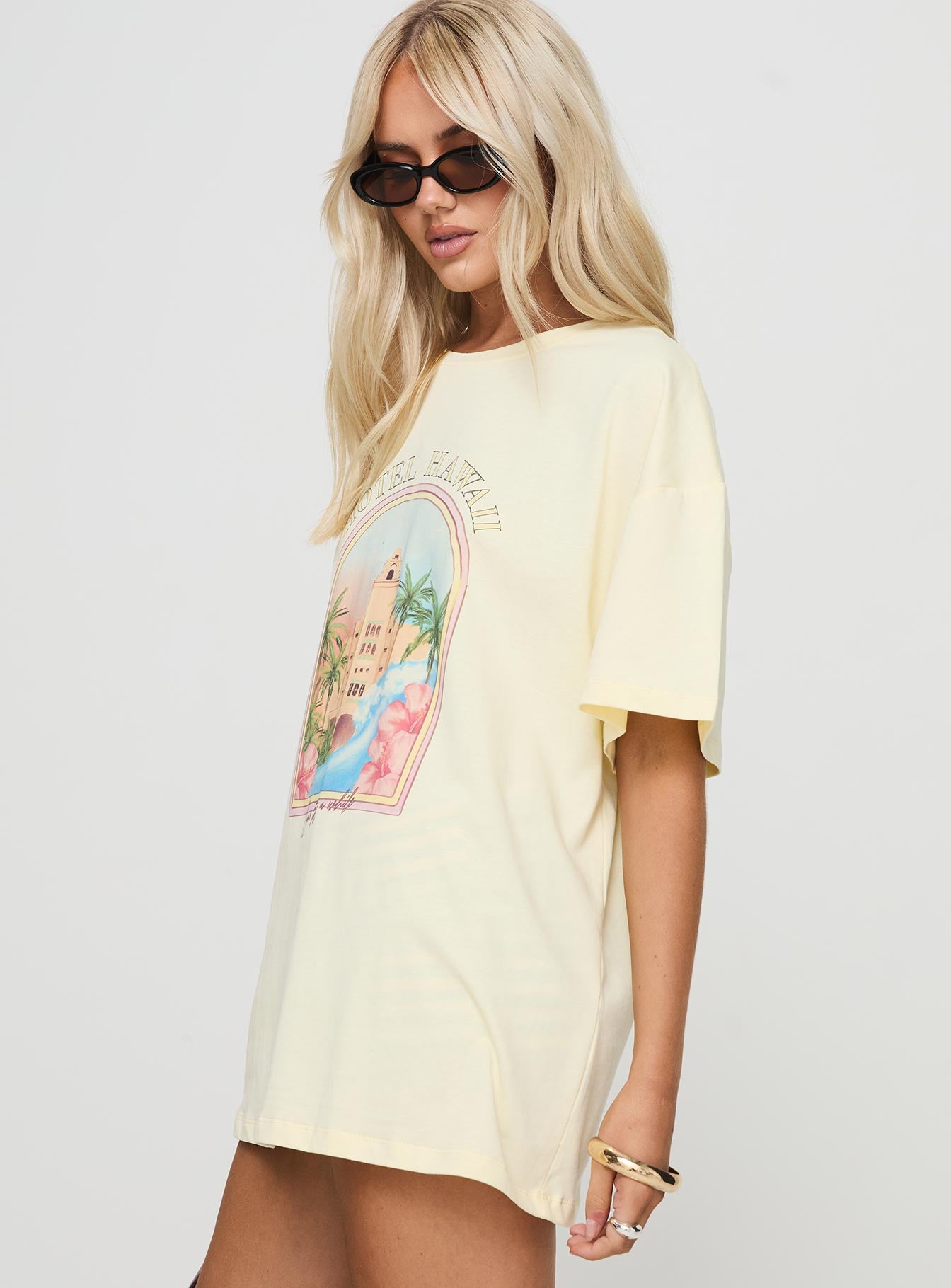 Hotel Hawaii Oversized Tee Yellow、mySite、solidvoid