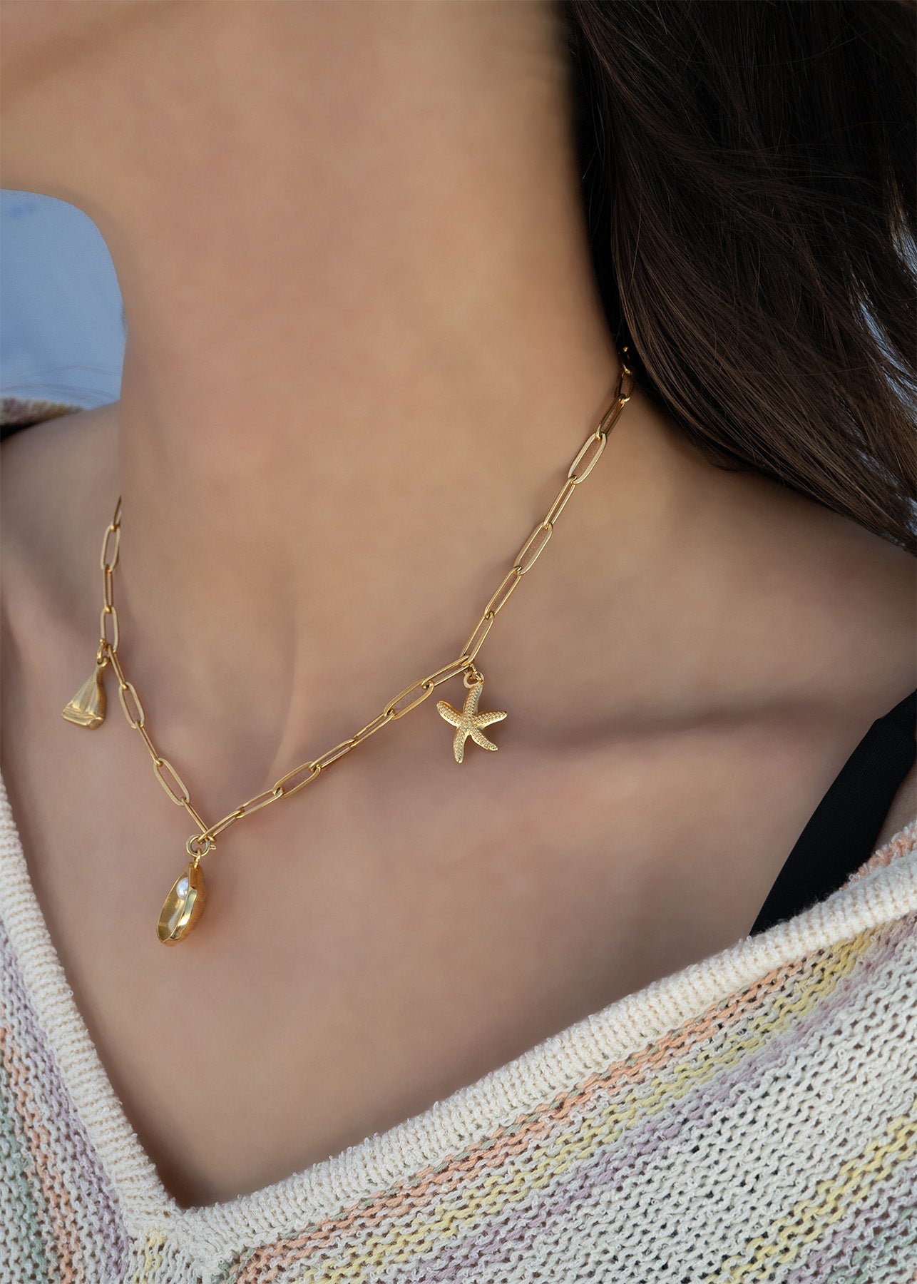 18K Gold PVD Stainless Steel Shell Charm with Pearl / PDL0191、mySite、dreamappss