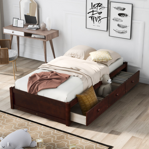 Orisfur. Twin Size Platform Storage Bed with 3 Drawers、、casual