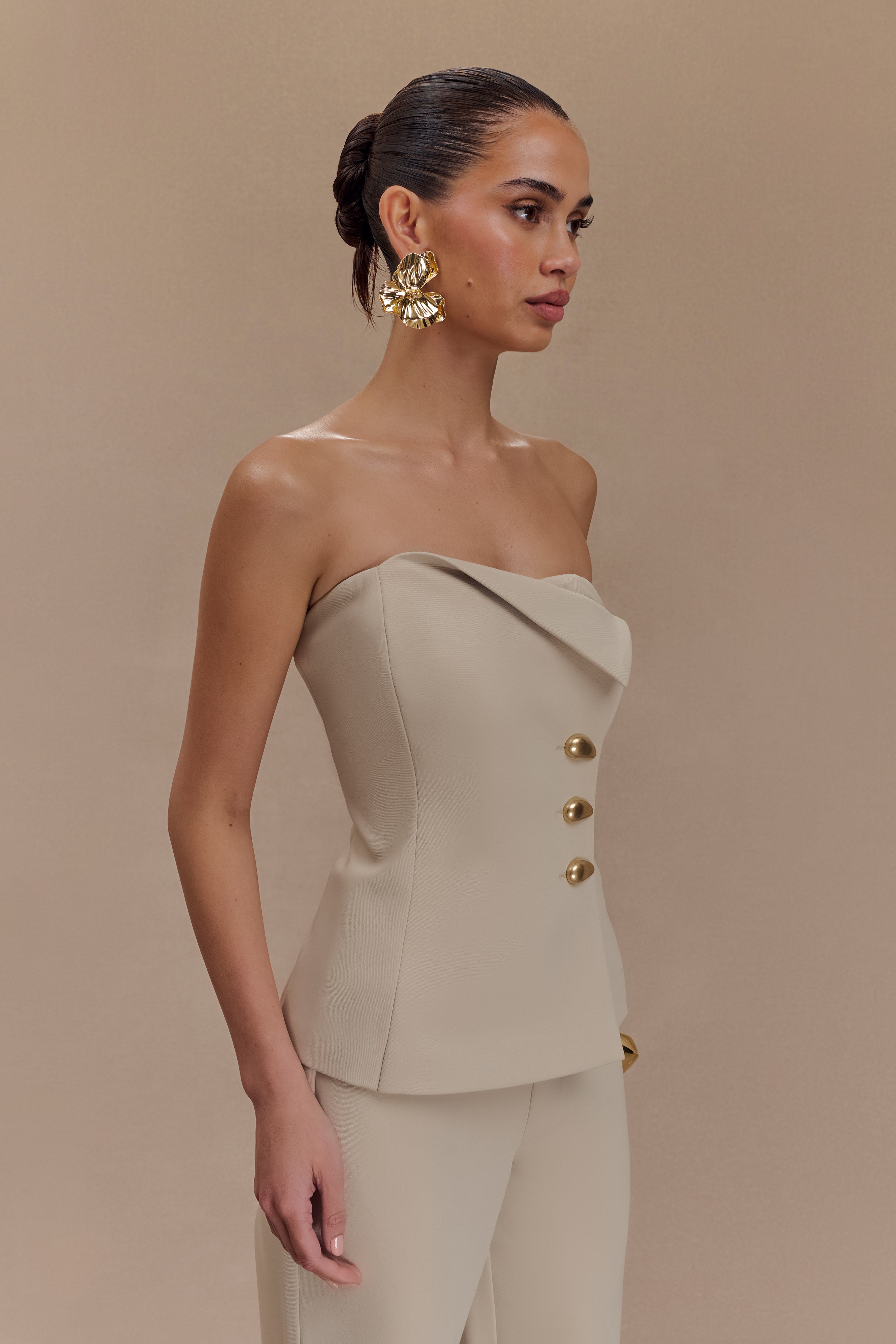 Lindie Strapless Suiting Top - Sand、mySite、solidvoid