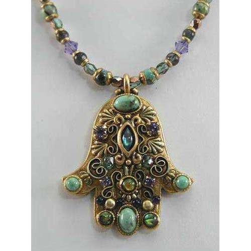 Michal Golan African Turquoise, Abalone and Amethyst Hamsa Necklace、mySite、topwebapps