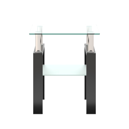 Set of 2, Modern Tempered Glass Tea Table Coffee Table End Table, Square Table for Living Room, Transparent/White、、casual