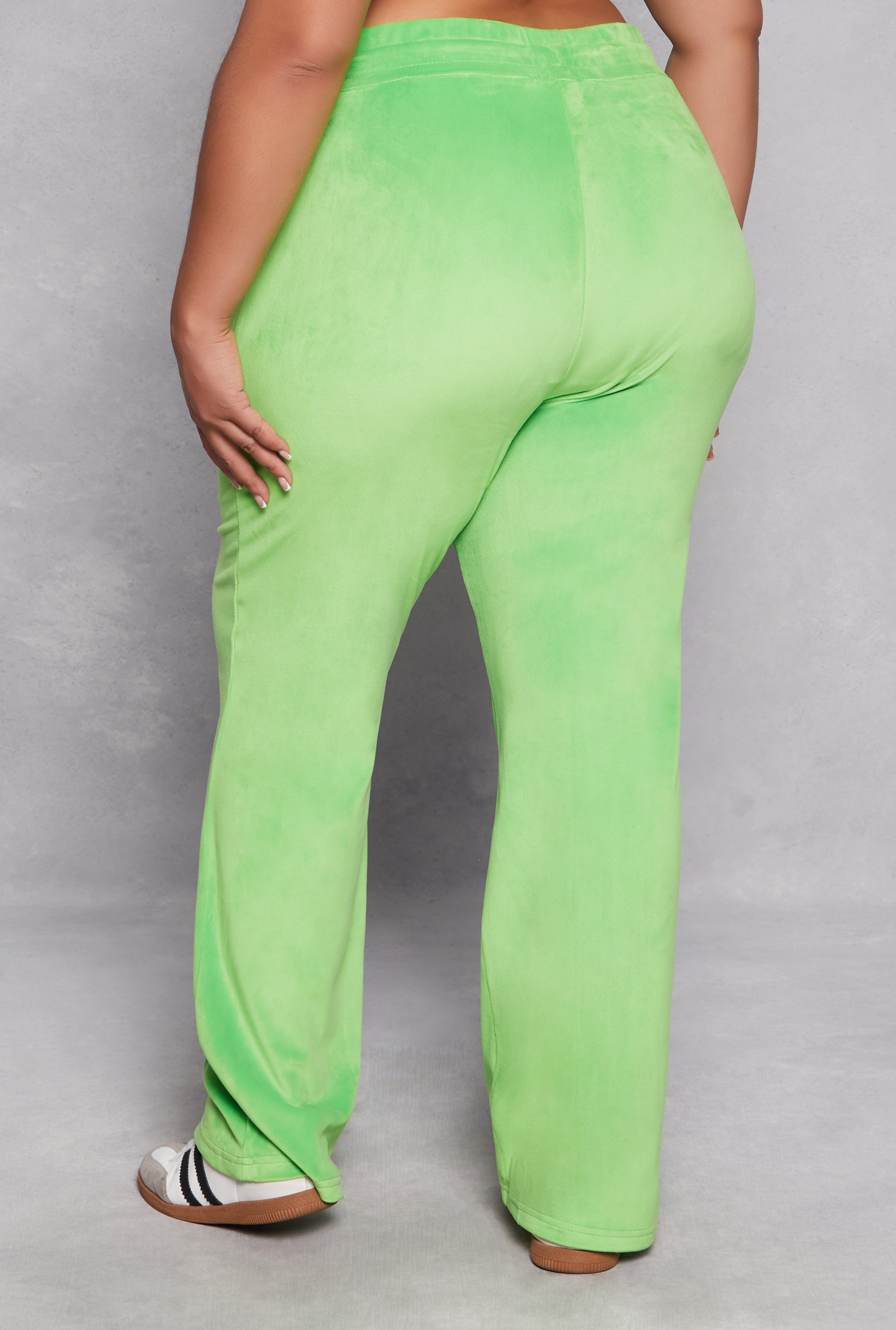 Plus Size Velour Drawstring Straight Leg Pants、mySite、camillekostekn