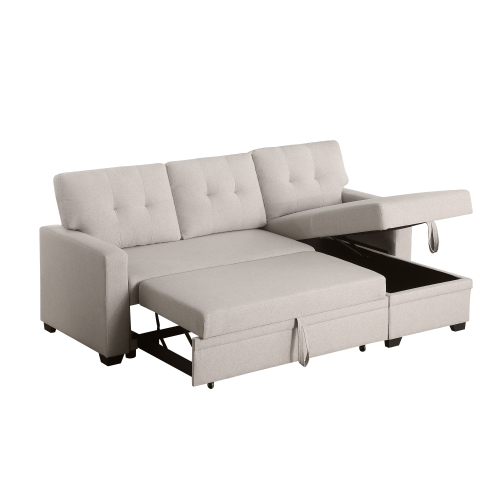 Upholstered Pull out Sectional Sofa with Chaise、、casual