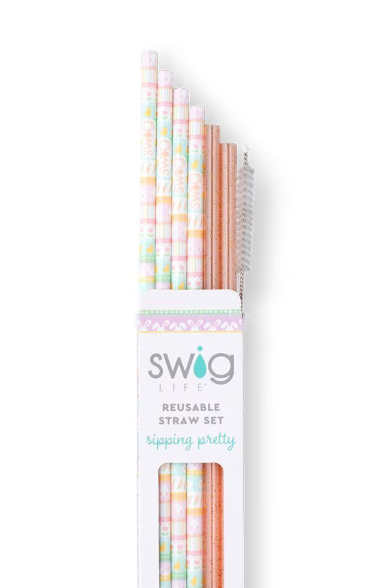 Bunny Trail + Peach Glitter Reusable Straw Set、mySite、hinf8tx79
