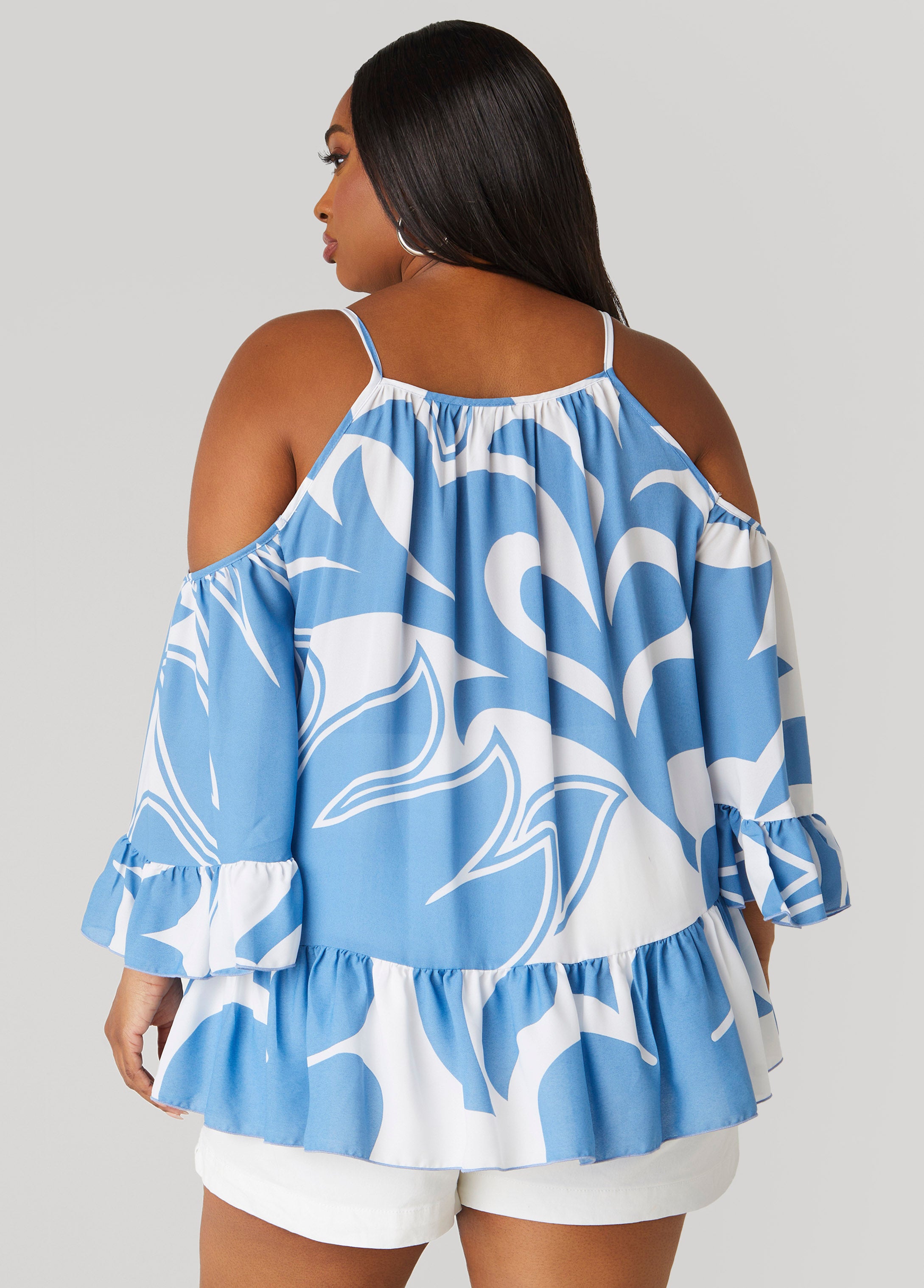 Cold Shoulder Floral Print Blouse、mySite、bengalsvssteelers