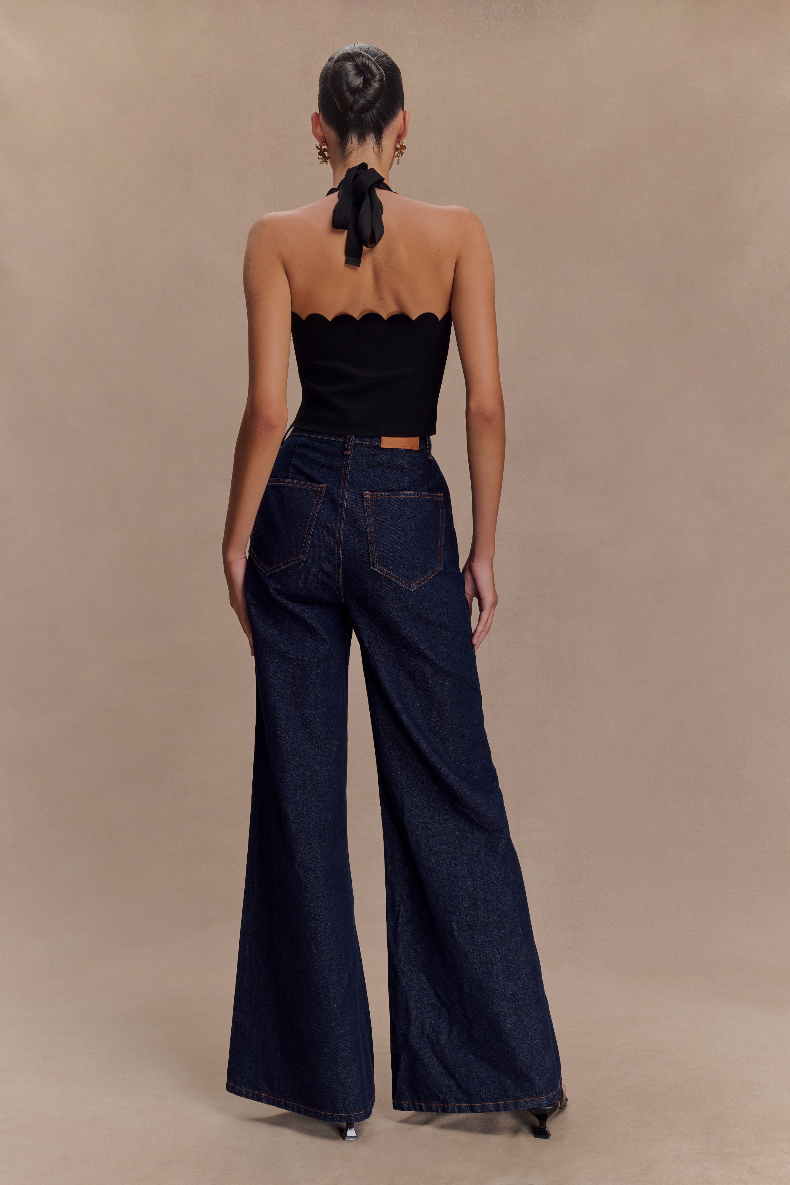 Selena Scalloped Jersey Halter Top - Black、mySite、solidvoid