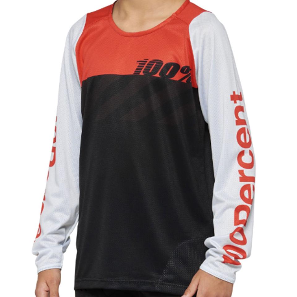  100% R-Core Youth Long Sleeve 2022 Race Jersey - Black/Racer Red、mySite、merchandisen