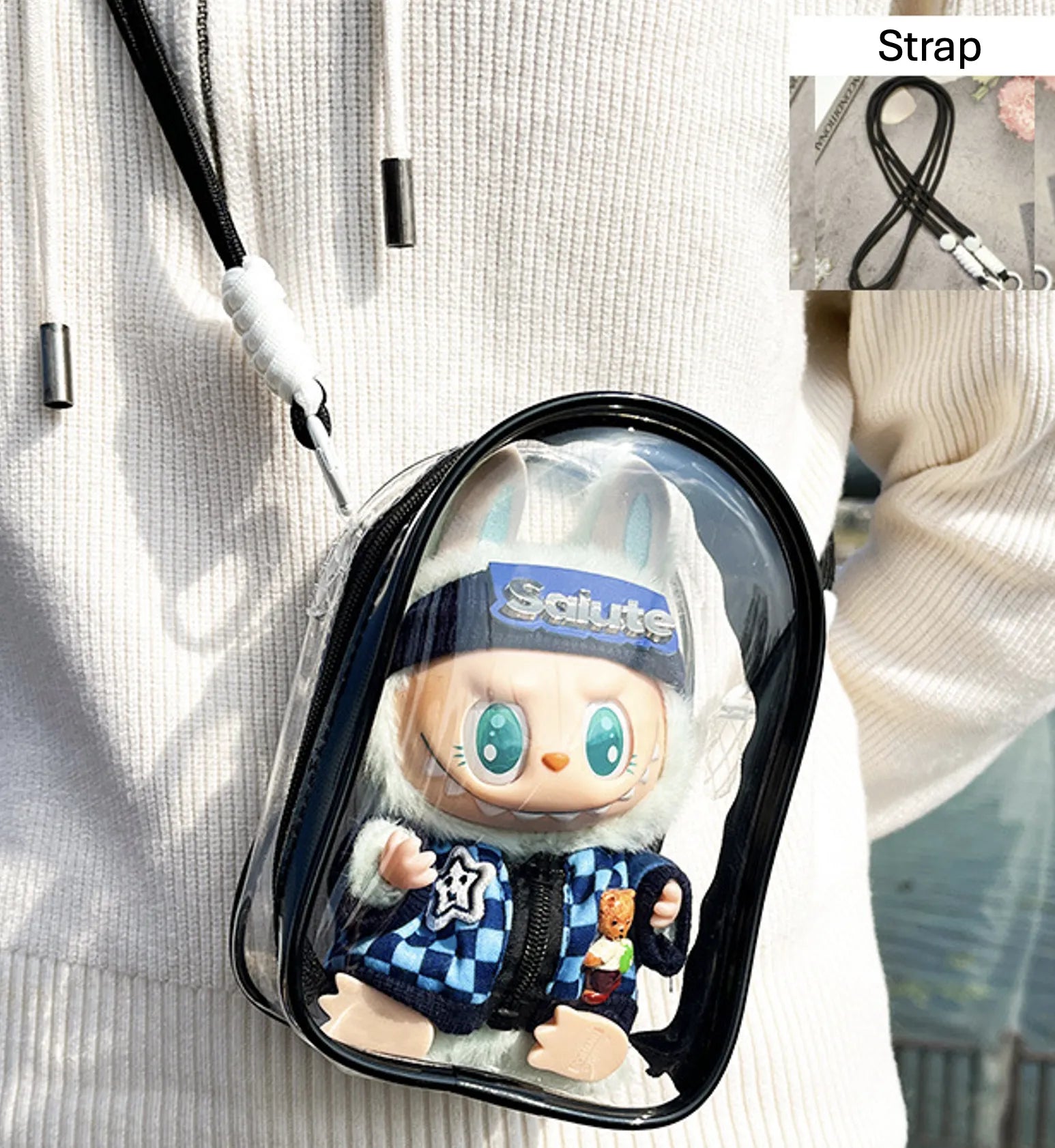  Display Shoulder Bag for Labubu v2 - Transparent PVC Dust-proof Bag for Pop Mart Figures、mySite、greenlandpopulation
