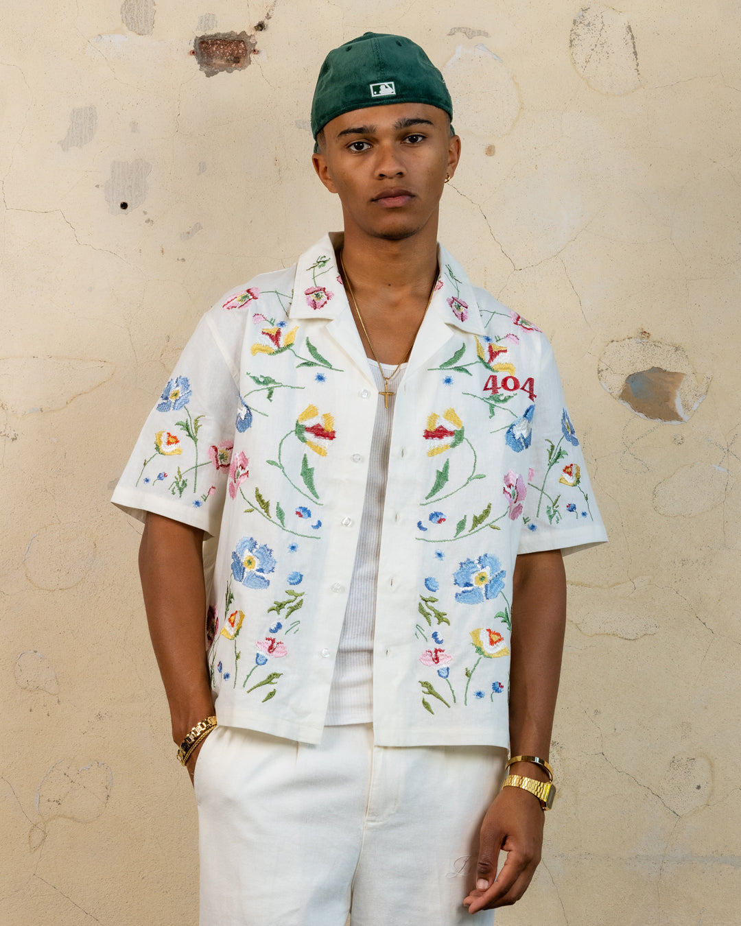 404 Midsommar Embroidered Button Up T-Shirt Ecru、mySite、zt4zffjzw