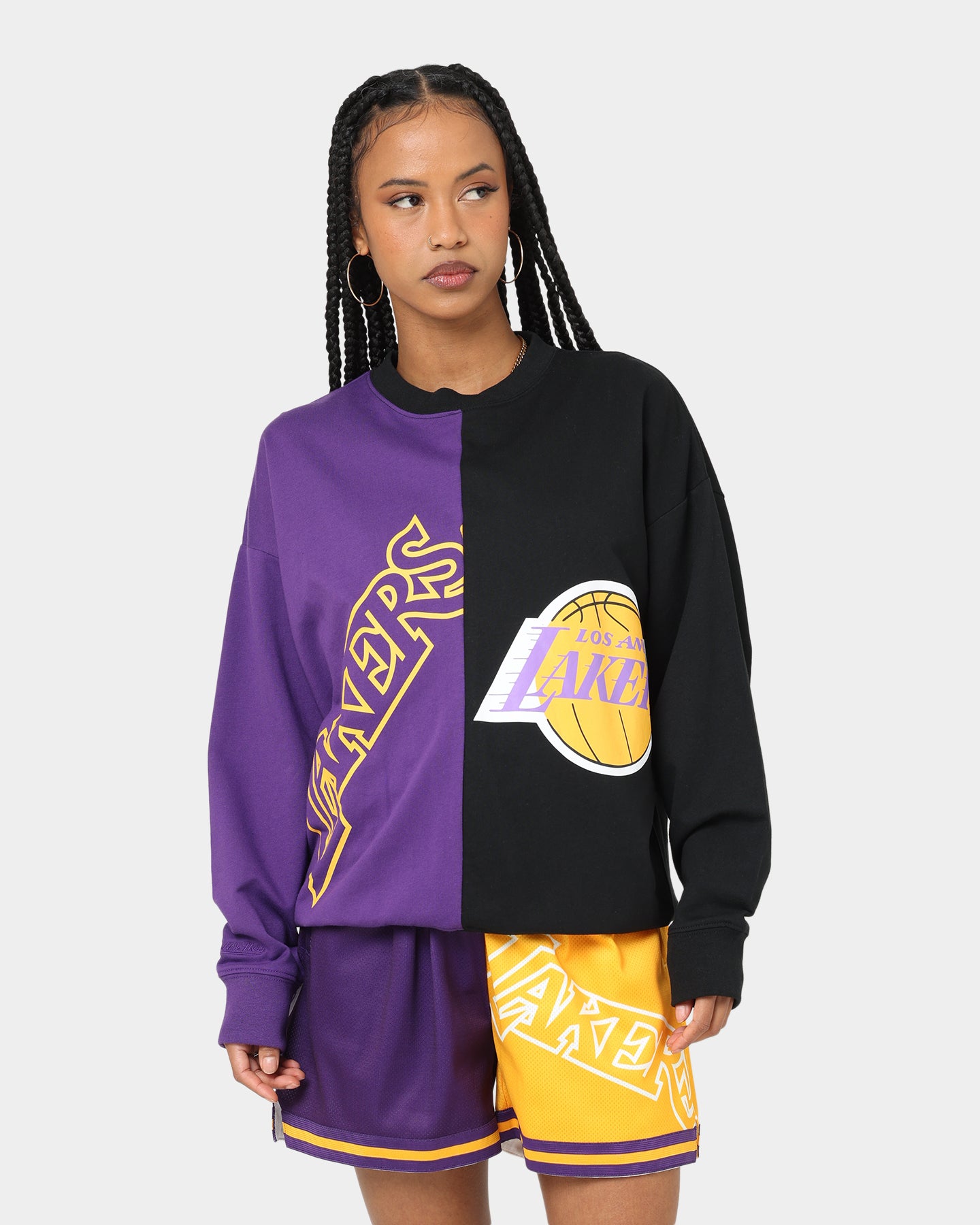 Mitchell & Ness Women's Los Angeles Lakers Big Face 5.0 Crewneck Purple、mySite、zt4zffjzw