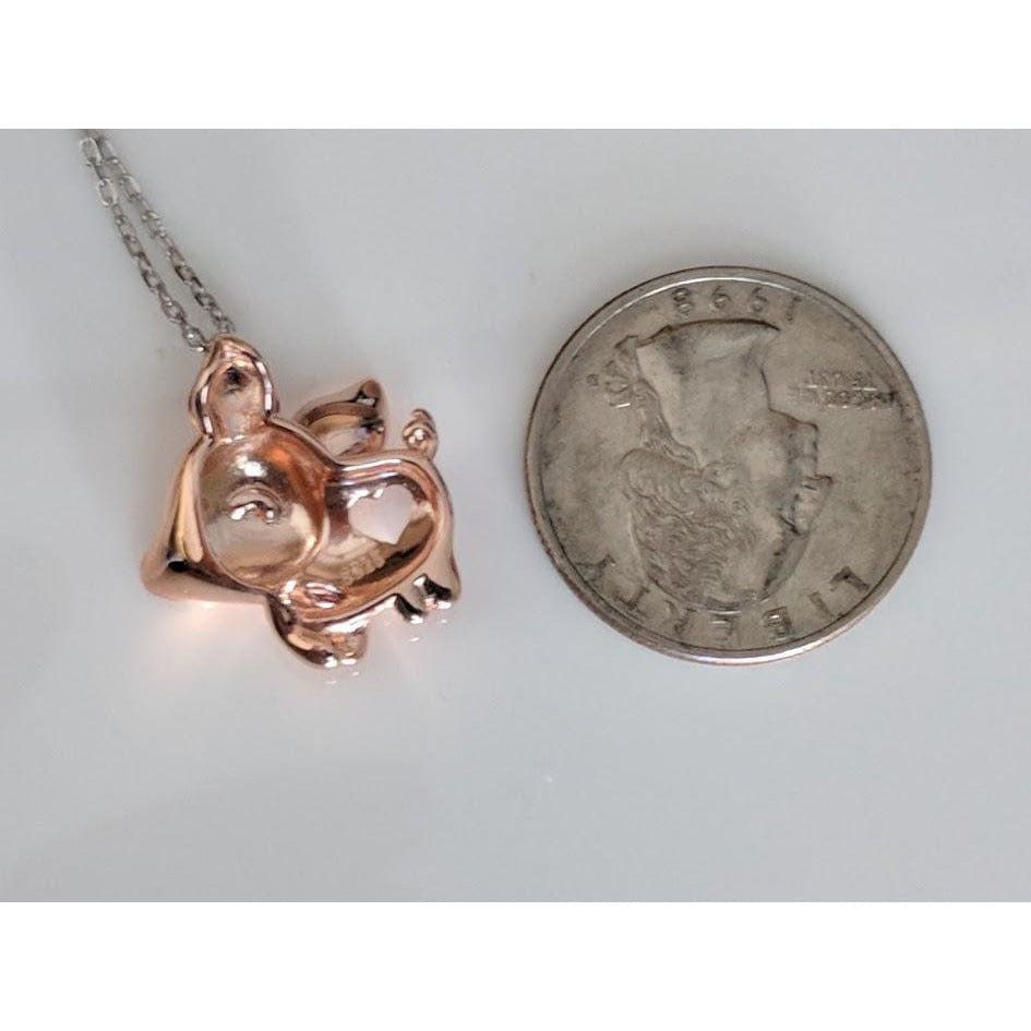 Pig Necklace with Cut Out Heart Rose, Yellow or White Gold Plated Sterling Silver、mySite、g9winljtr