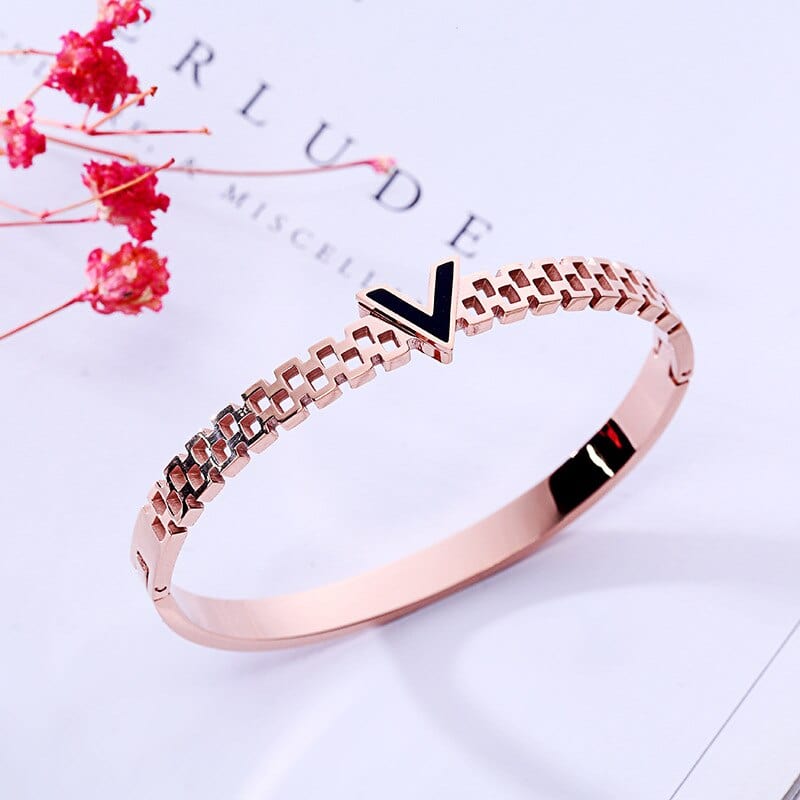 V is for Vegan Bangle Style Bracelet-Stainless Steel, White/Yellow/Rose Gold Plated、mySite、g9winljtr