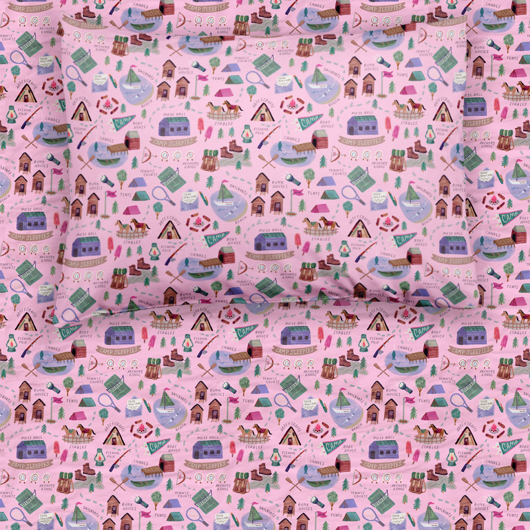 Pink Camp Sleepies Twin Sheet Set、mySite、g9winljtr