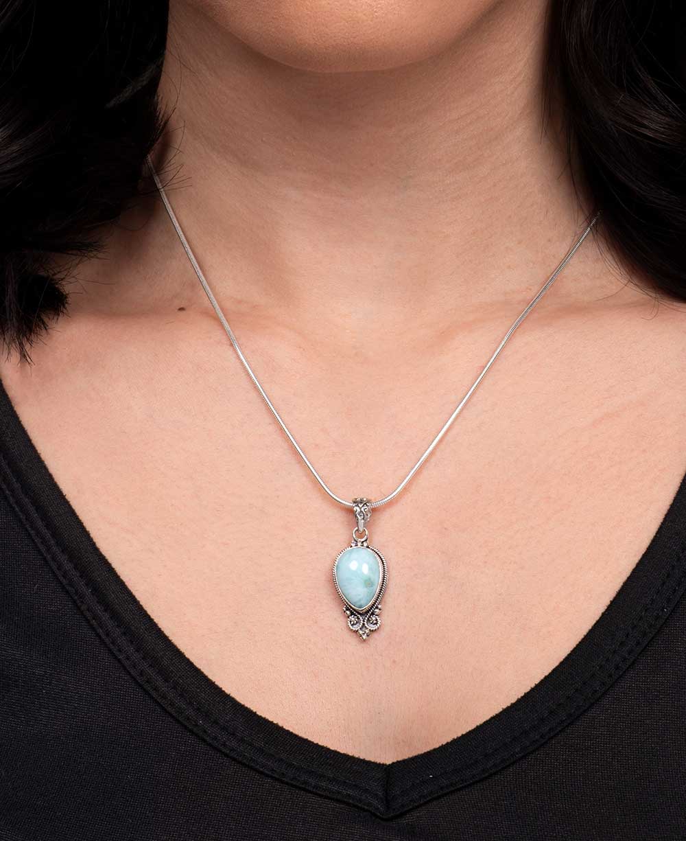 Sterling Silver Pear-Shaped Larimar Pendant、mySite、topwebapps