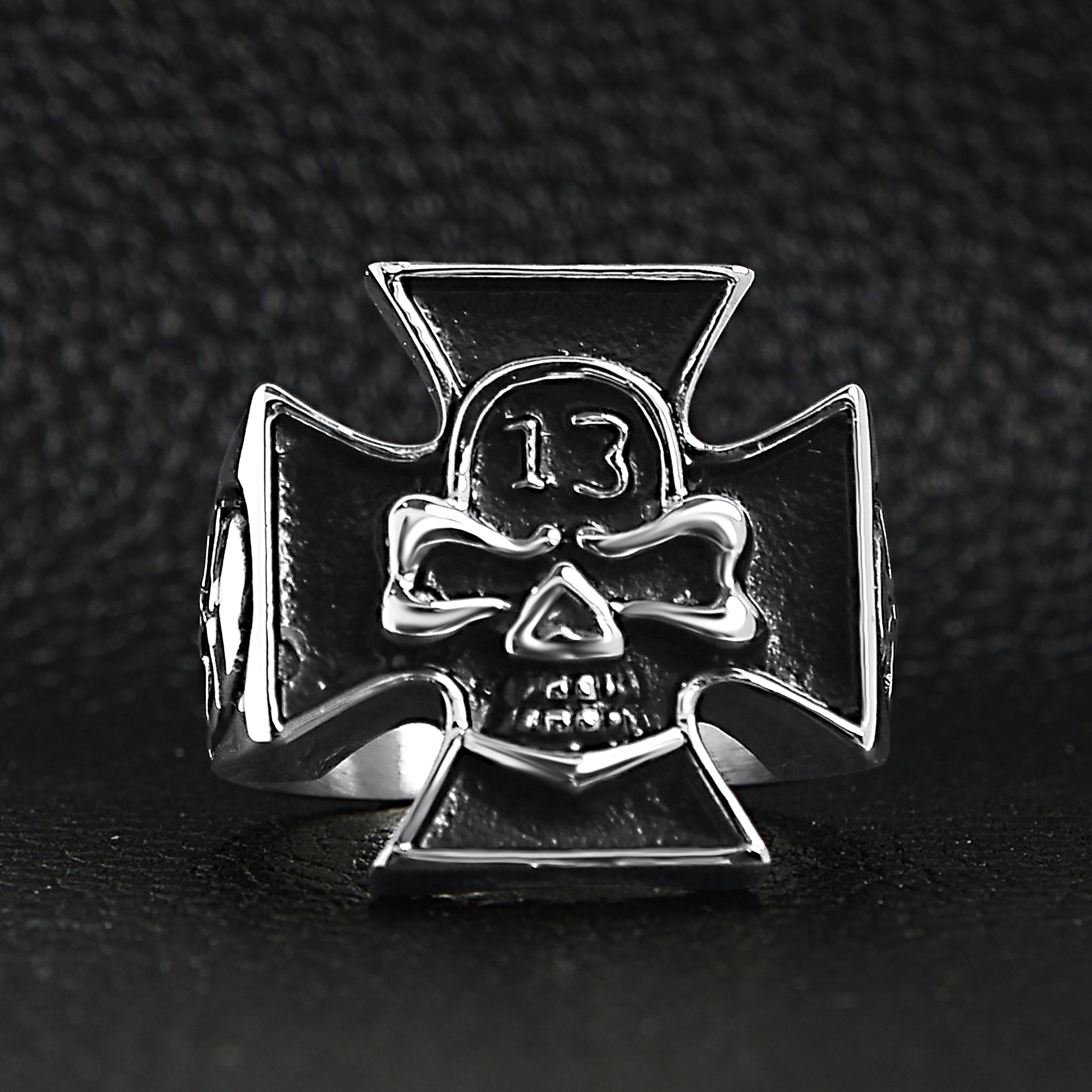 Stainless Steel 13 Skull Maltese Cross Signet Ring / SCR4001、mySite、dreamappss