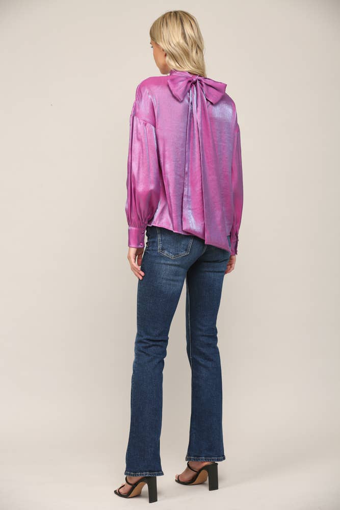 LUMINOUS FABRIC EXTRAVAGANT BOW TIE BLOUSE、mySite、dreamappss