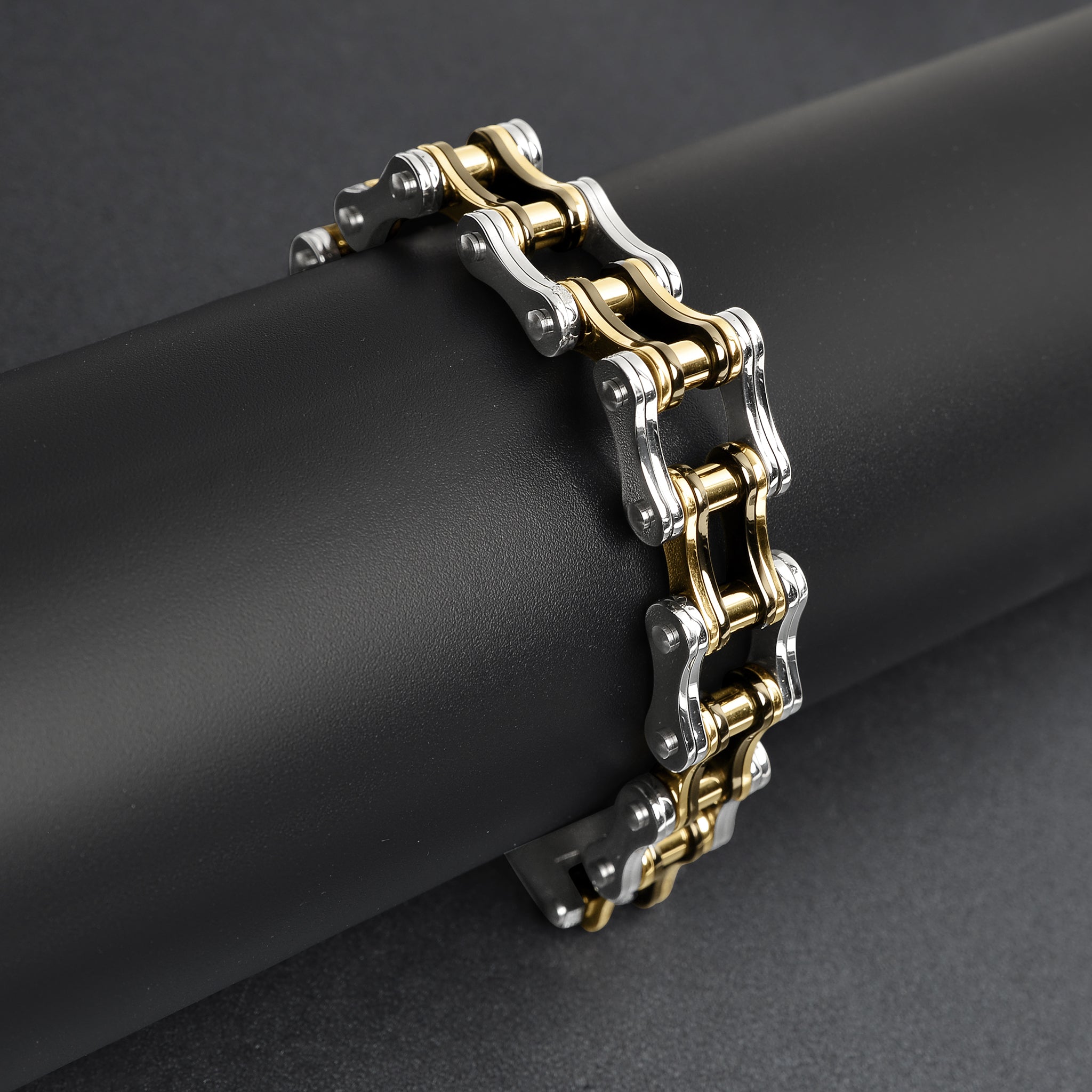 Stainless Steel Black And 18K Gold PVD Coated Bike Chain Bracelet / WCB1005、mySite、dreamappss