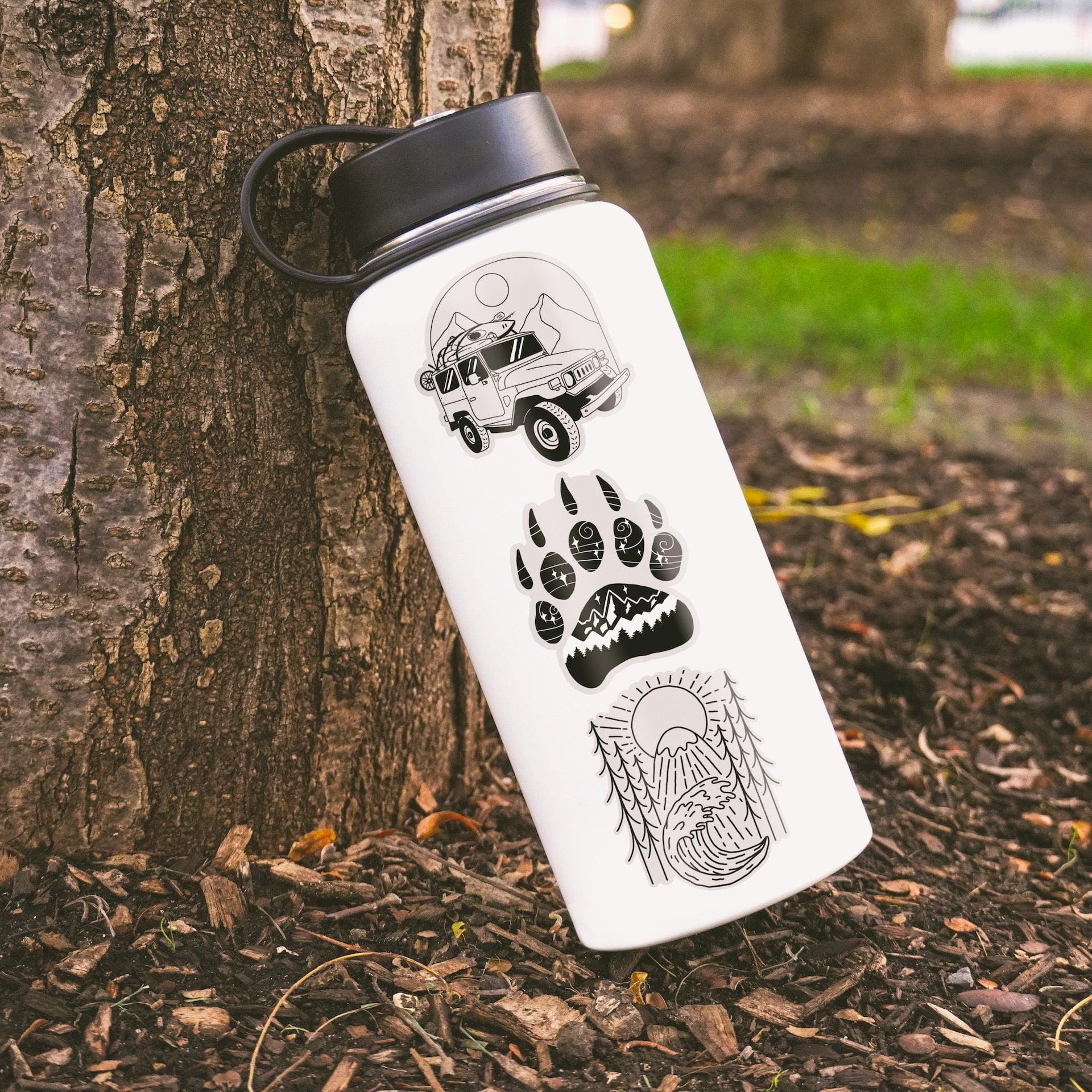  Nature Camping Black & White Clear Stickers 5 Pack、mySite、ghnorth