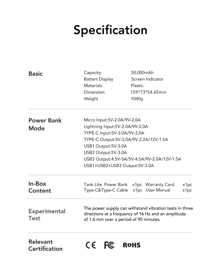 Tank Lite 50000mAh Fast Charging Power Bank for Camping、mySite、fannypackpong