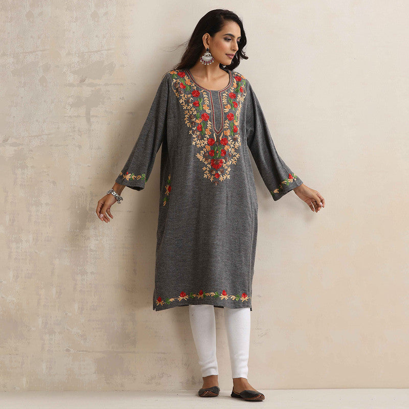 Woolen Kurta For Women | Kashmiri Embroidered | Grey、mySite、camillekostekn