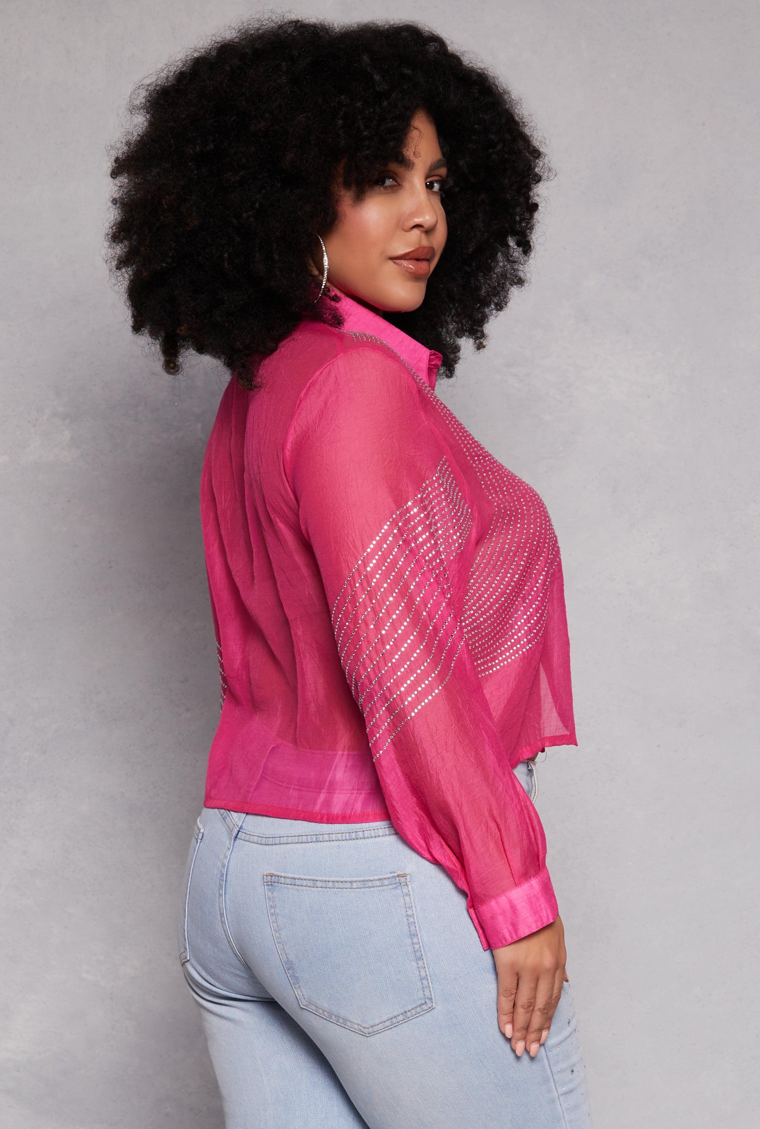 Plus Size Rhinestone Organza Top、mySite、camillekostekn