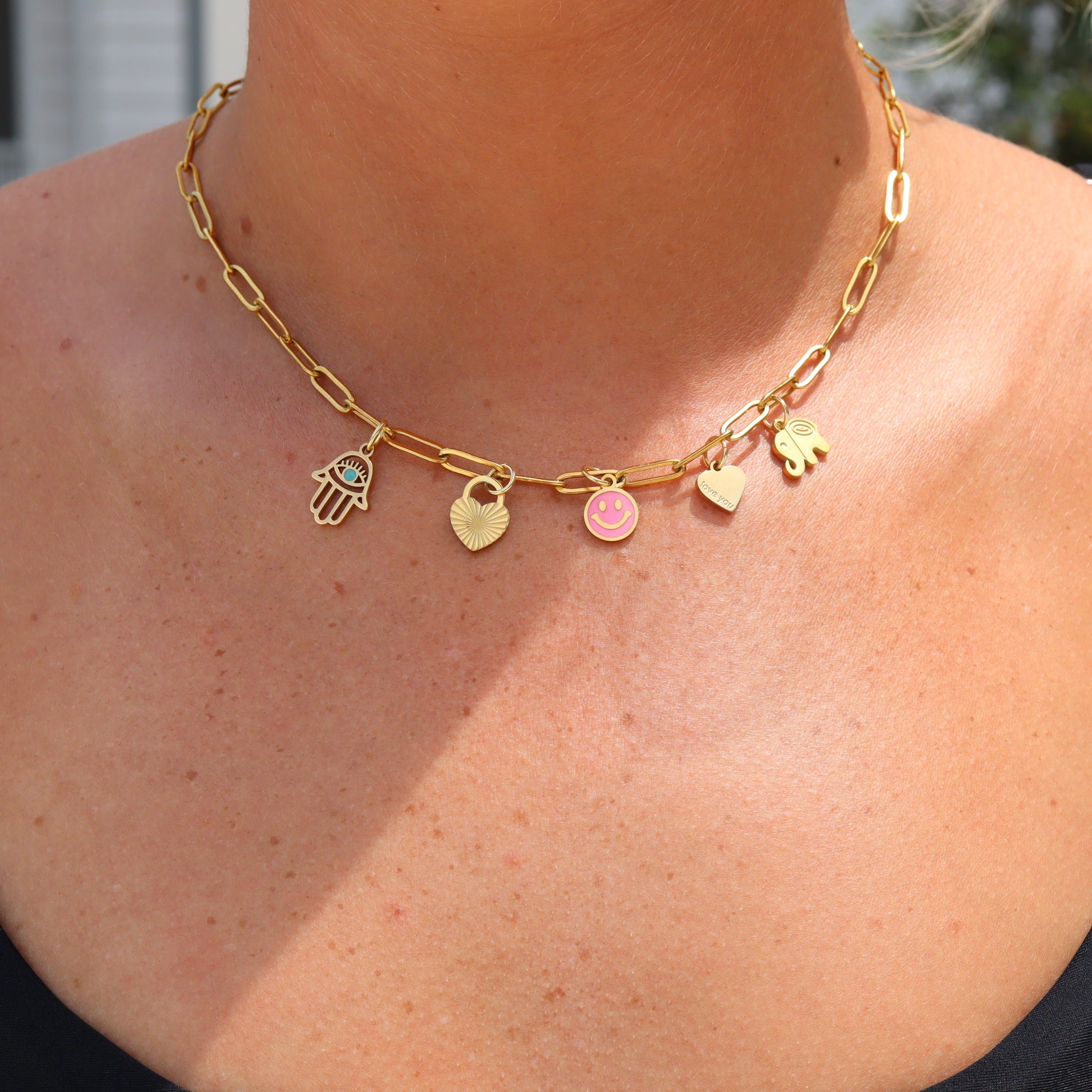 18K Gold PVD Stainless Steel Epoxy Pink Smiley Face Charm / PDL0005、mySite、dreamappss