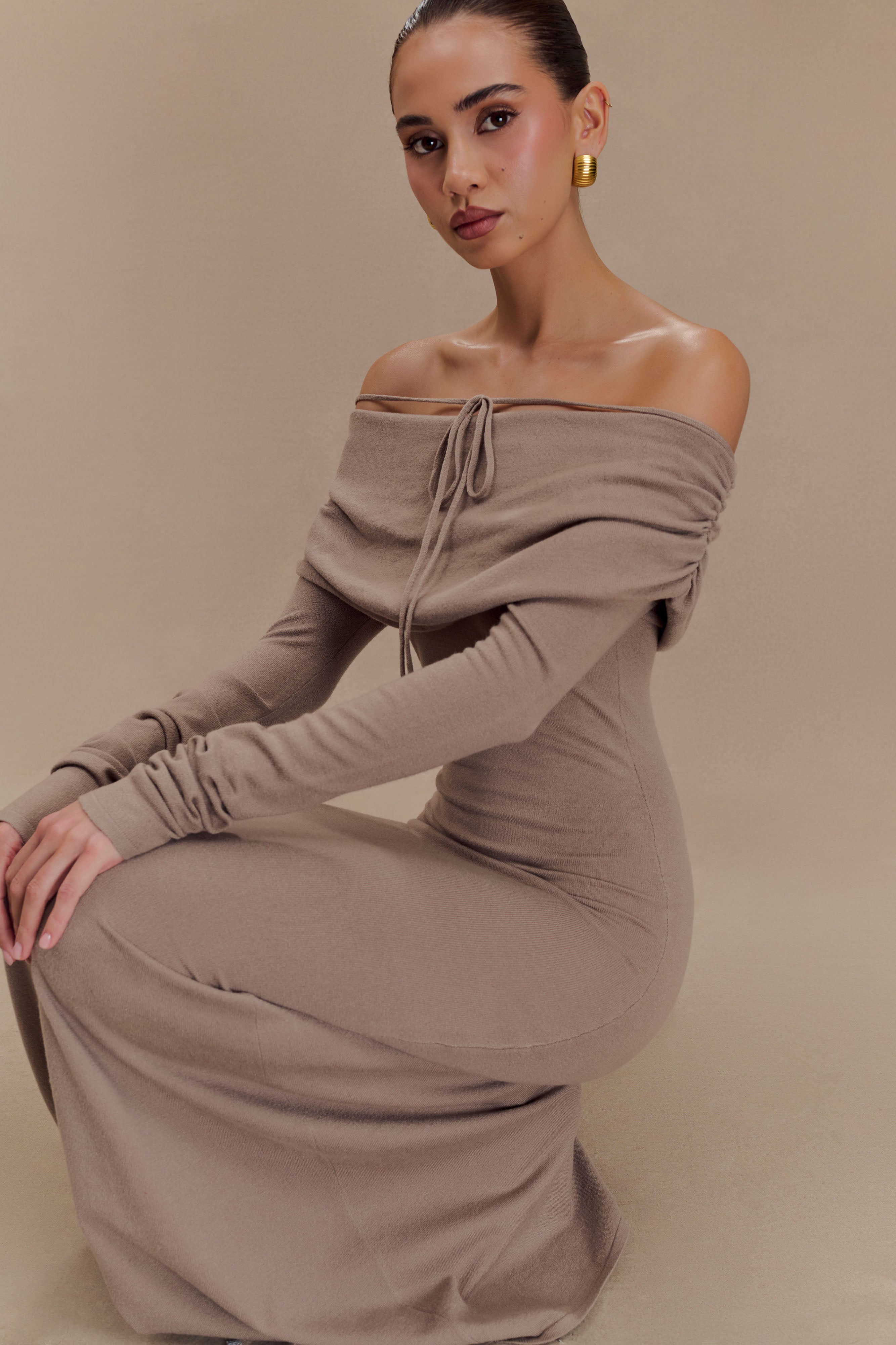 Georgiana Off Shoulder Knit Midi Dress - Stone Marle、mySite、solidvoid