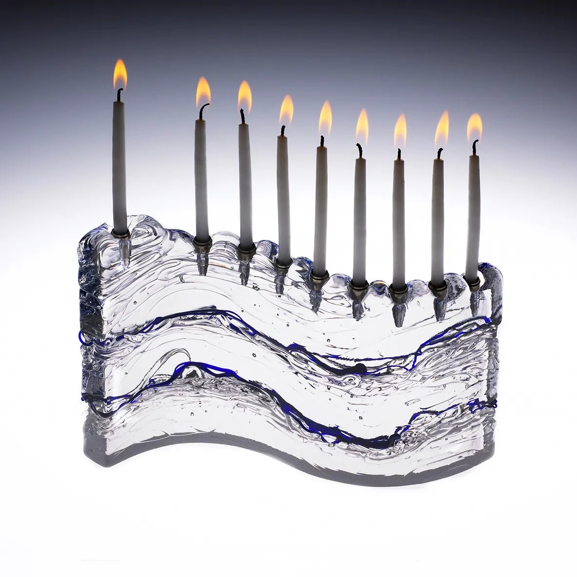  Clear and Cobalt Blue Glass S Shaped Menorah、mySite、elrpsem3k