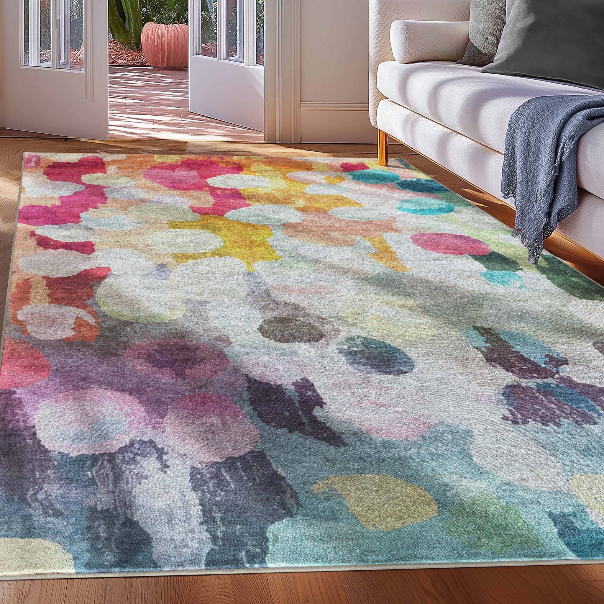Apollo Galets d’Aquarelle – Abstract Watercolor & Pebble Flat Woven Multicolor Rug、mySite、gigharbornorthrealestate