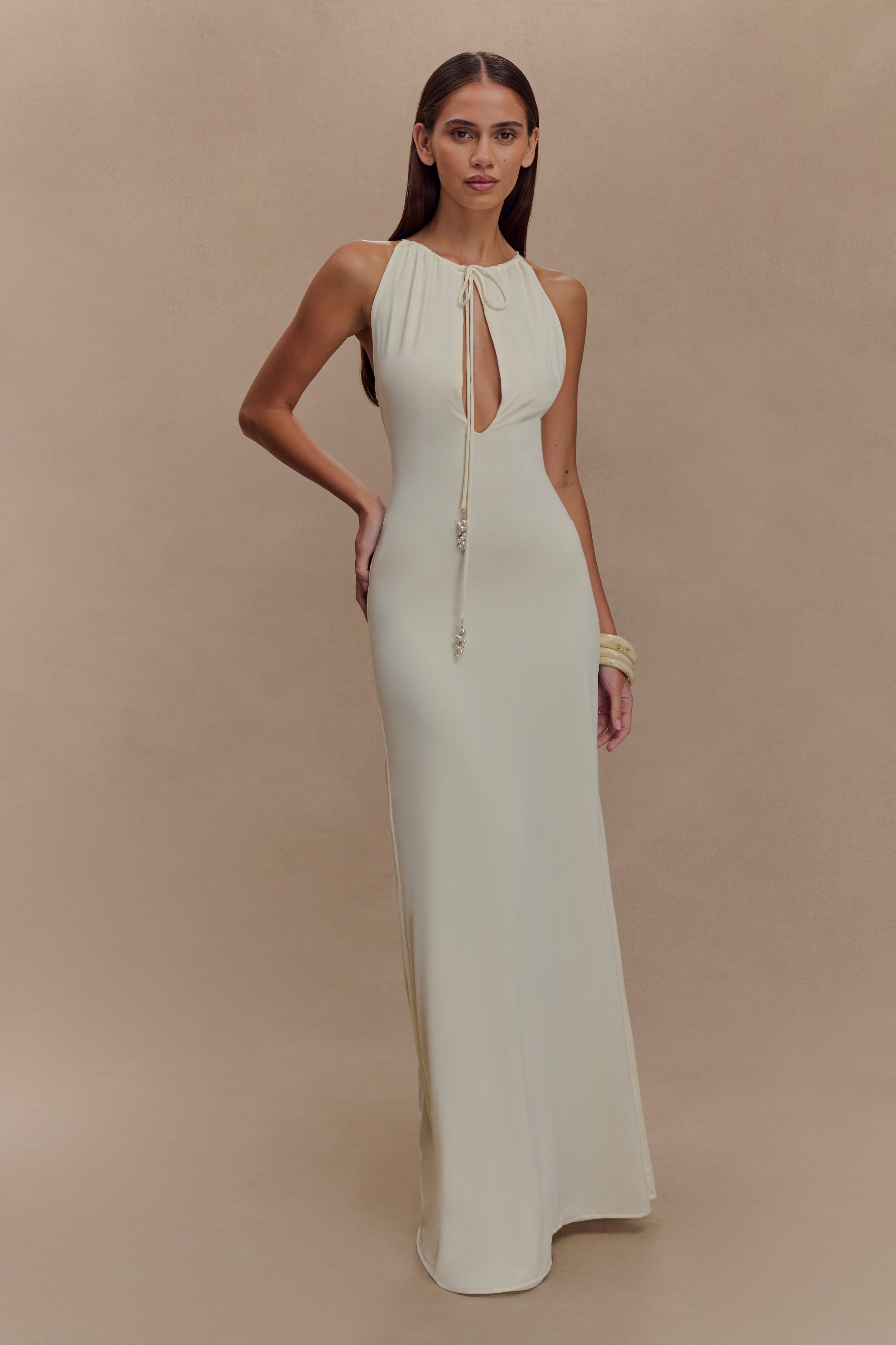 Beryl Slinky Maxi Dress With Pearls - Ivory、mySite、solidvoid
