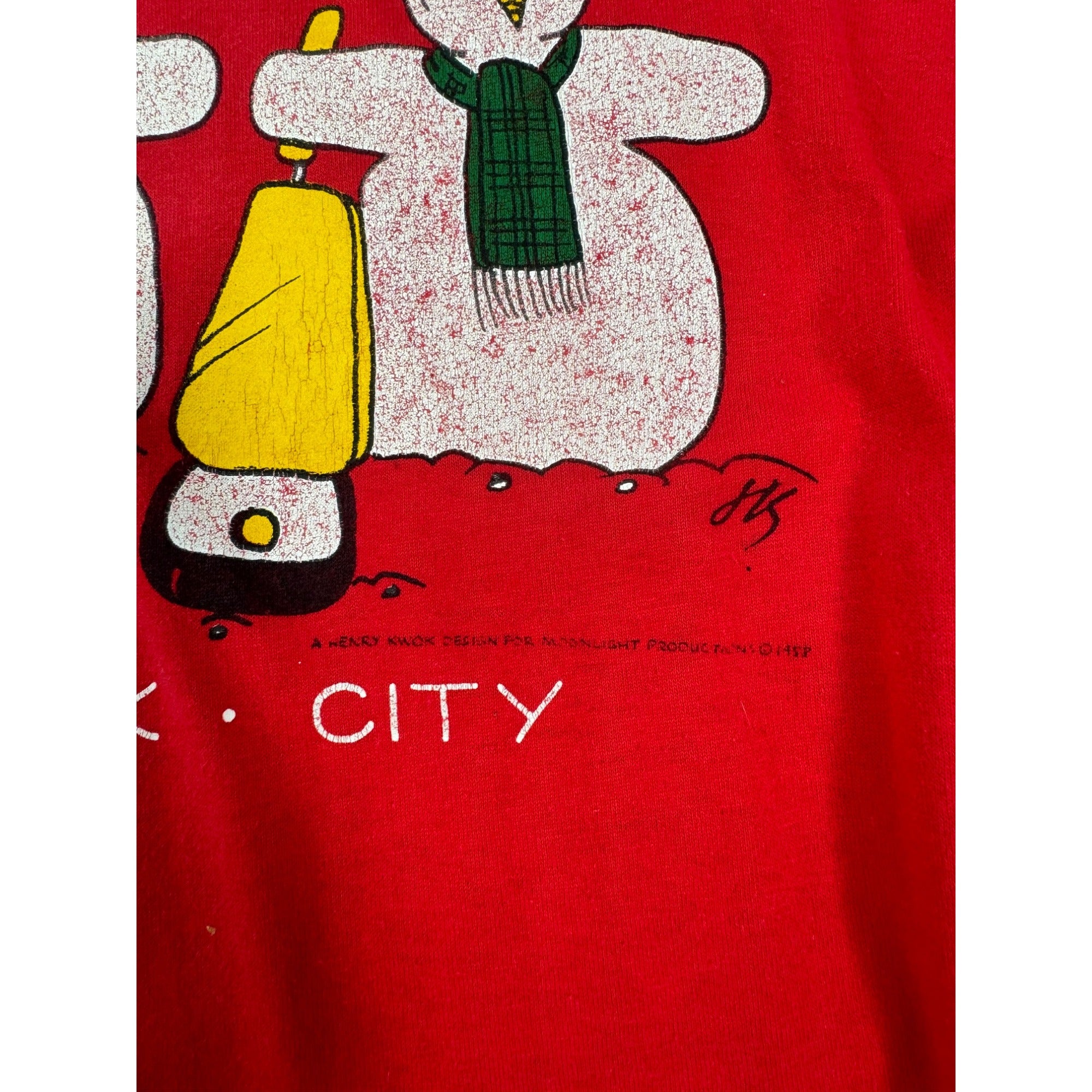 80's New York City Snowman Christmas Single Stitch Tee T-Shirt Large、mySite、garagedoors4me