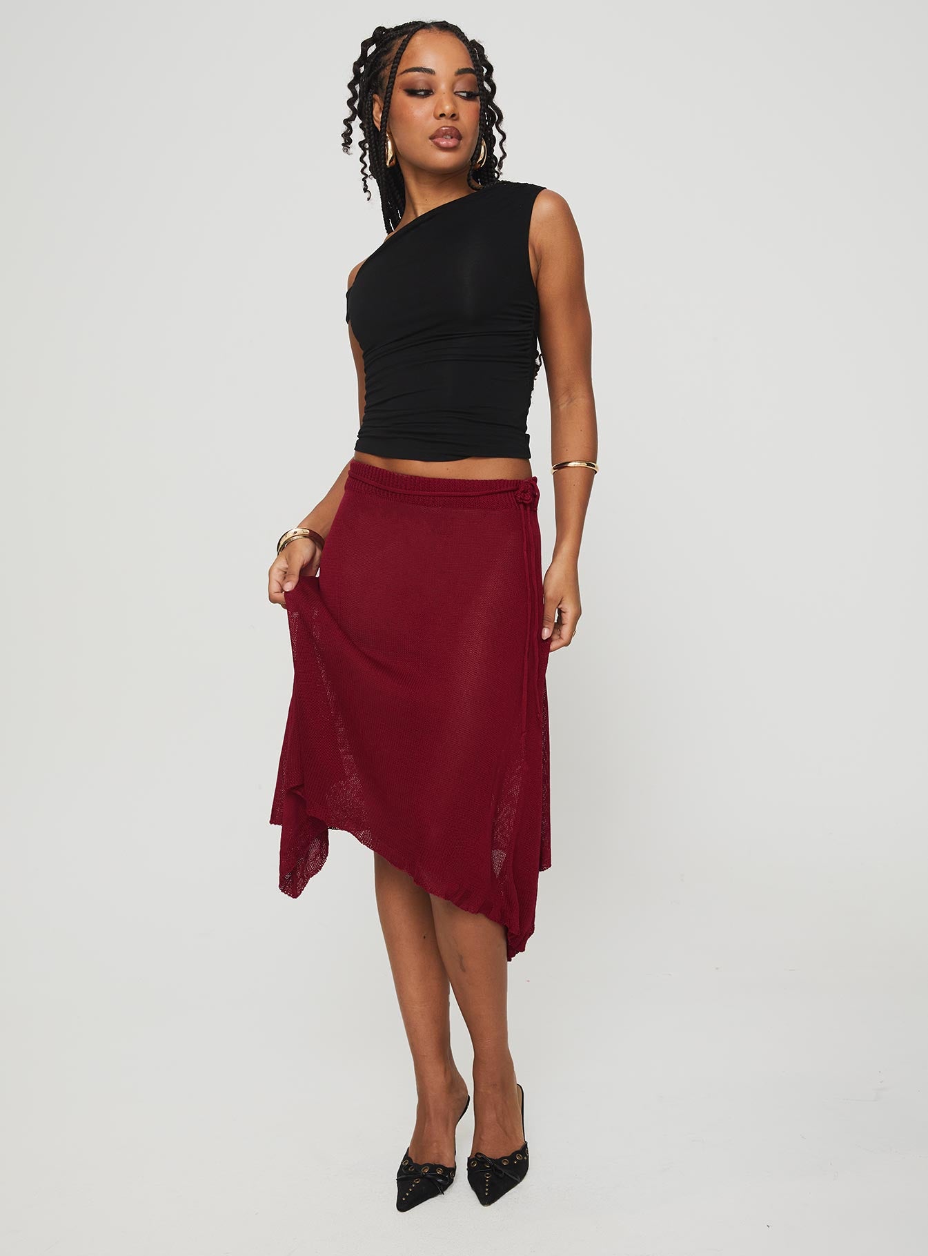 Leysa Midi Skirt Red、mySite、solidvoid