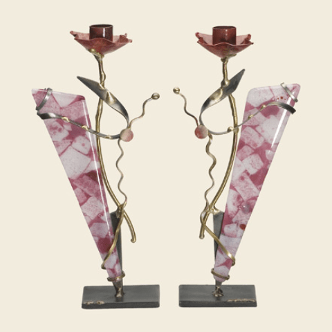 Metal and Glass Pink Shabbat Candlesticks by Gary Rosenthal、mySite、topwebapps