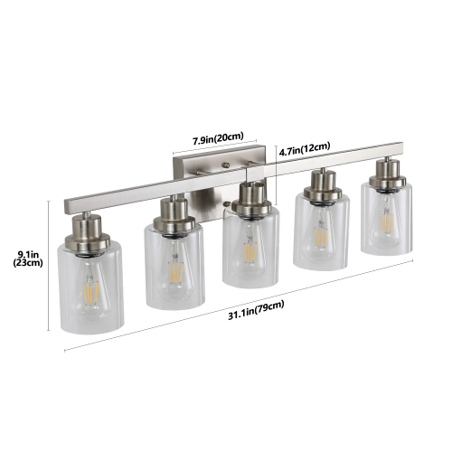 24" Modern 4-Light Bathroom Vanity Light Fixture - Brushed Nickel Finish with Clear Glass Shades, Perfect for Bathroom, Vanity, and Dressing Area Lighting (No Bulbs)、、eastwooduniform