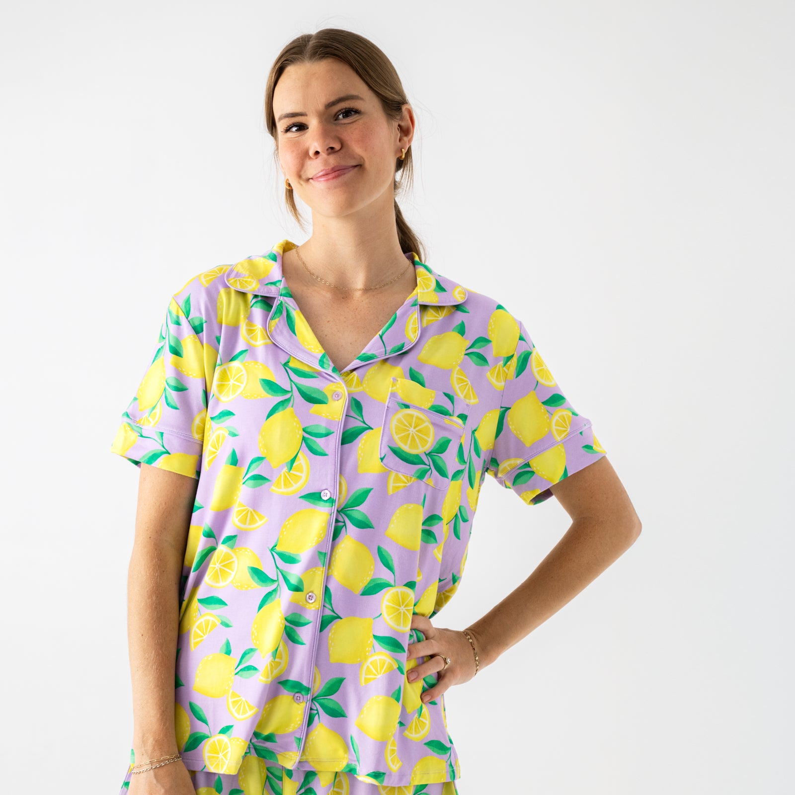 Lavender Sunny Citrus Women's Short Sleeve & Shorts Pajama Set、mySite、g9winljtr