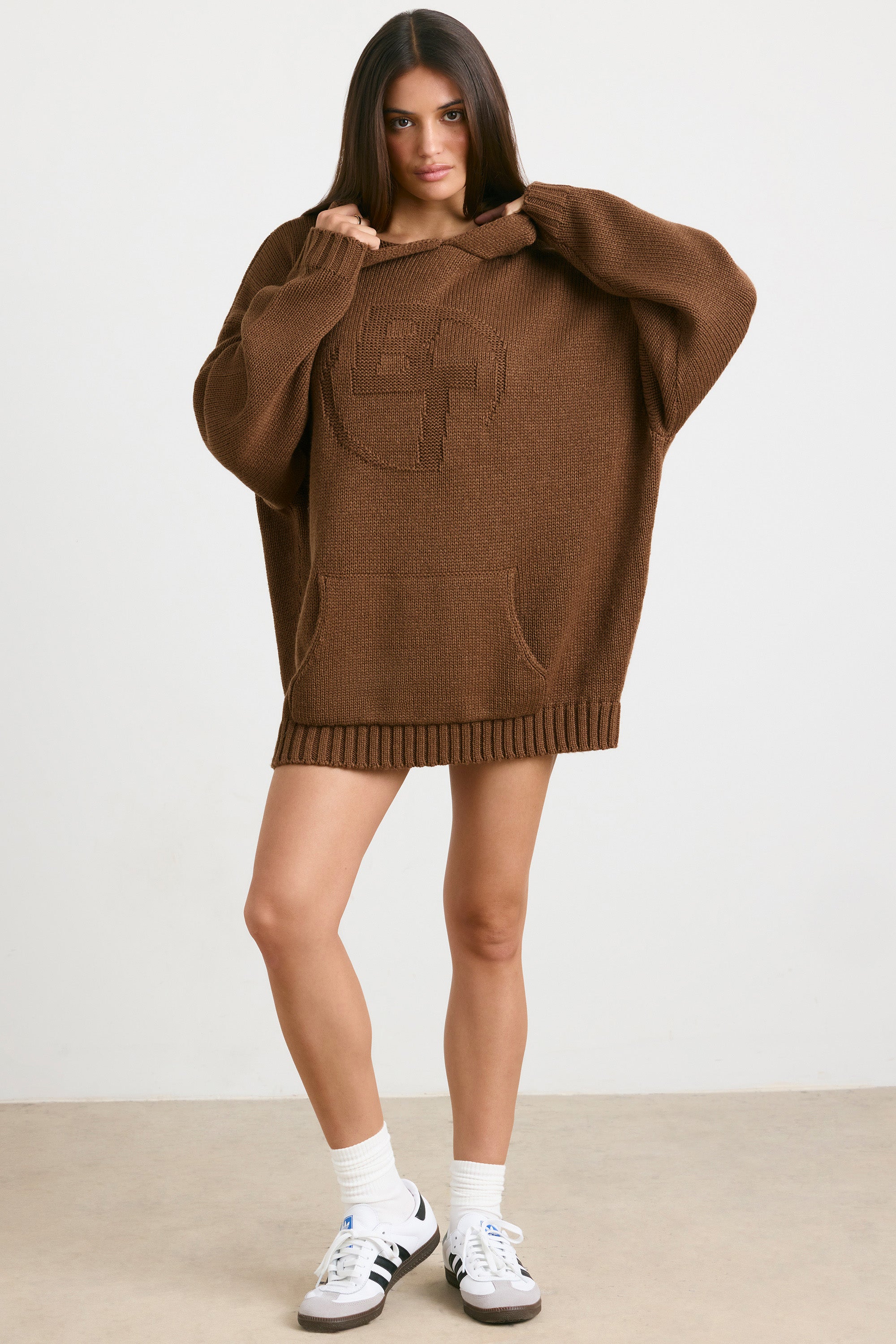 Oversized Chunky Knit Hoodie in Espresso、mySite、solidvoid