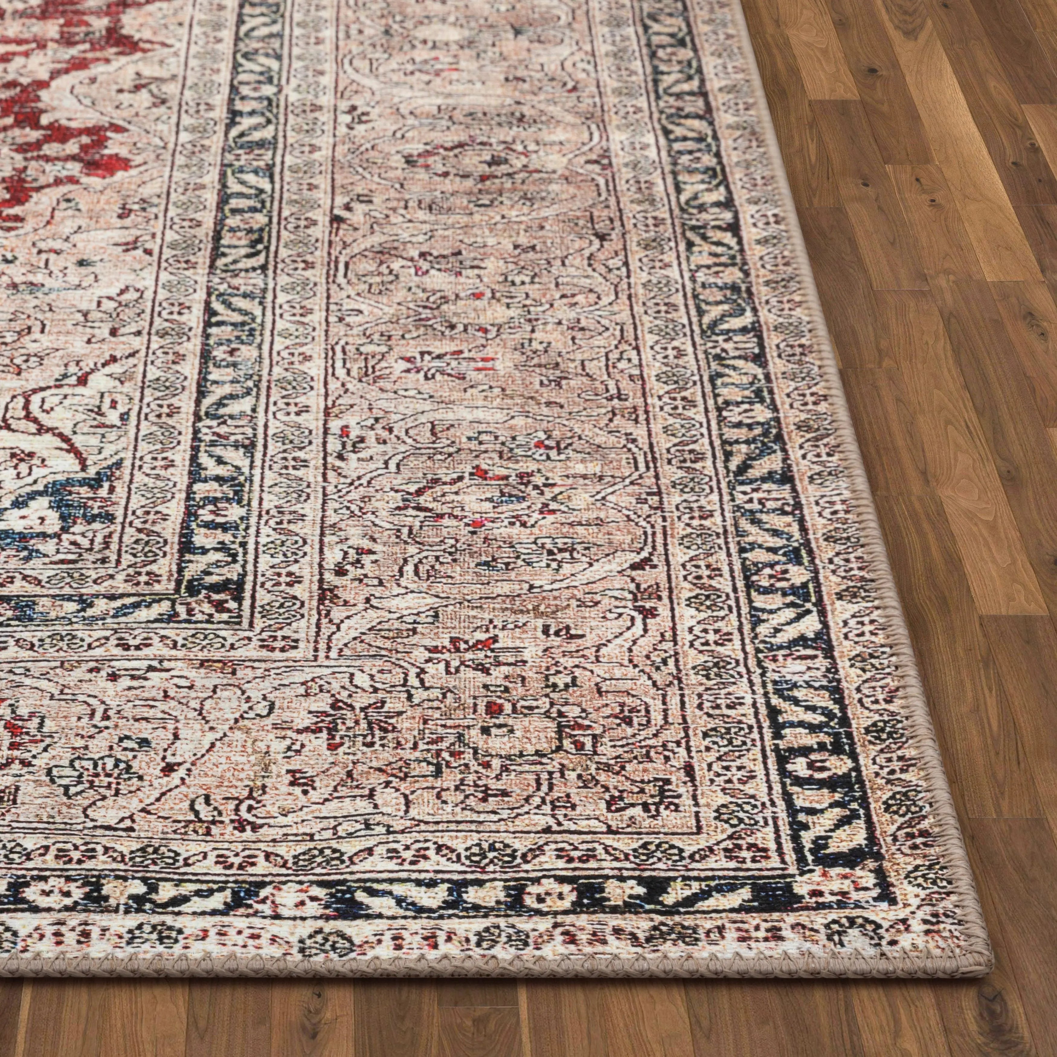 Tonti Machine Washable Vintage Medallion Oriental Red Flat-Weave Distressed Rug、mySite、gigharbornorthrealestate