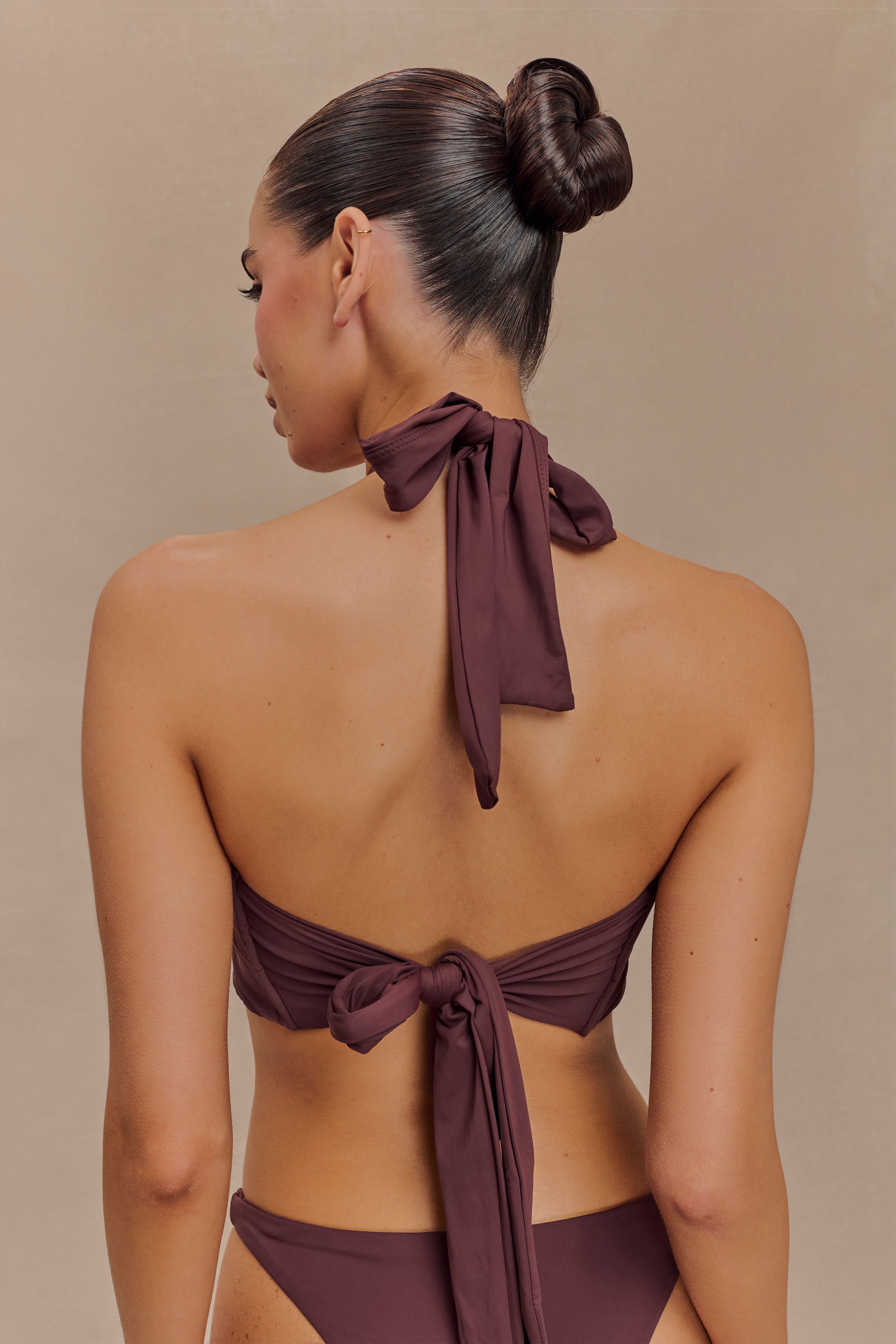 Carissa Floral Hardware Halter Bikini Top - Chocolate、mySite、solidvoid