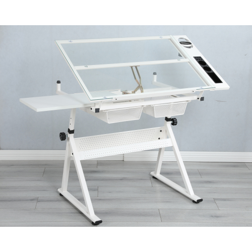 black adjustable tempered glass drafting printing table with chair、、casual