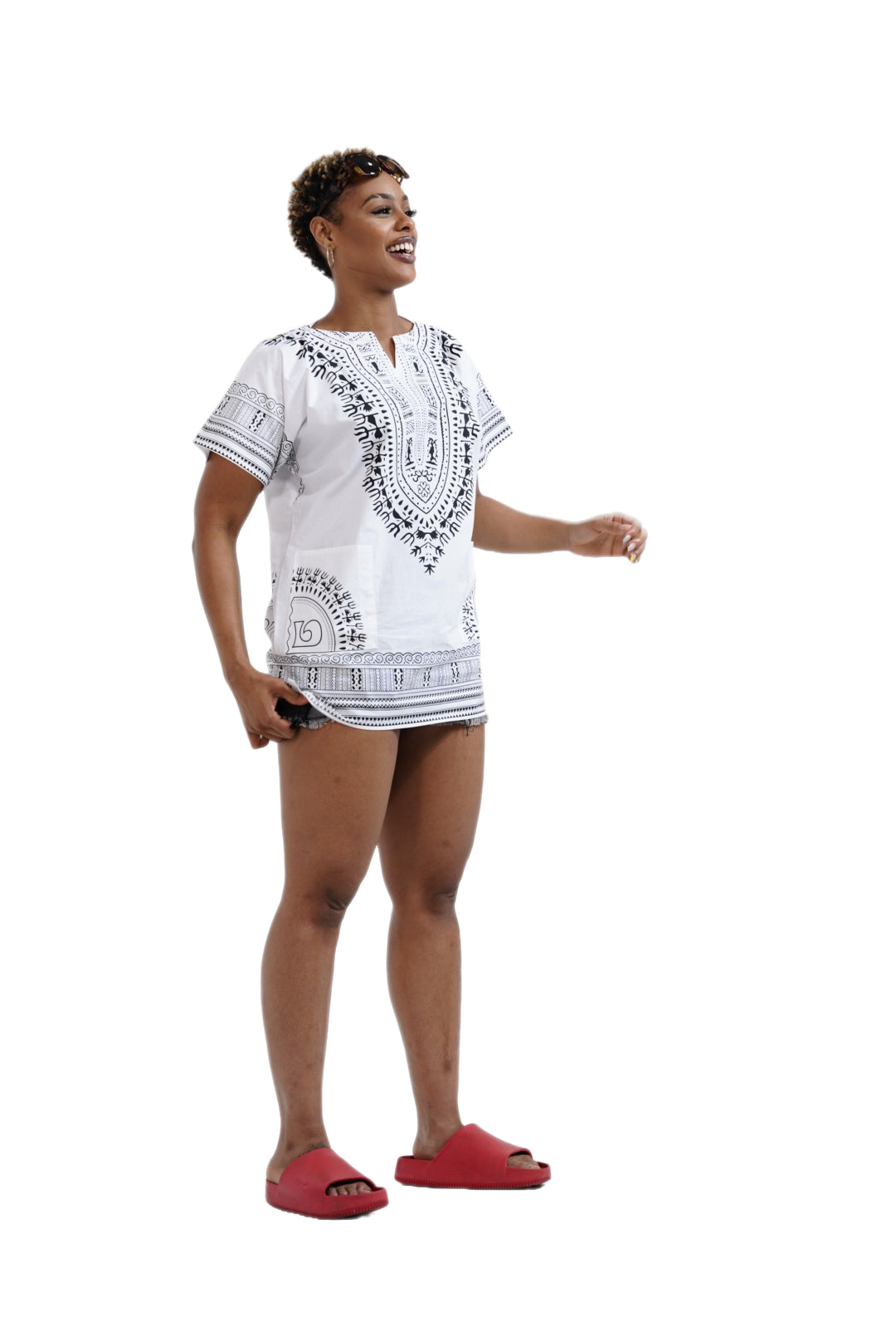 Dupsie's White African Print Unisex Dashiki Shirt Suitable for Festivals, Concerts, Cruises, Outdoor Events -DP3830M、mySite、solidvoid