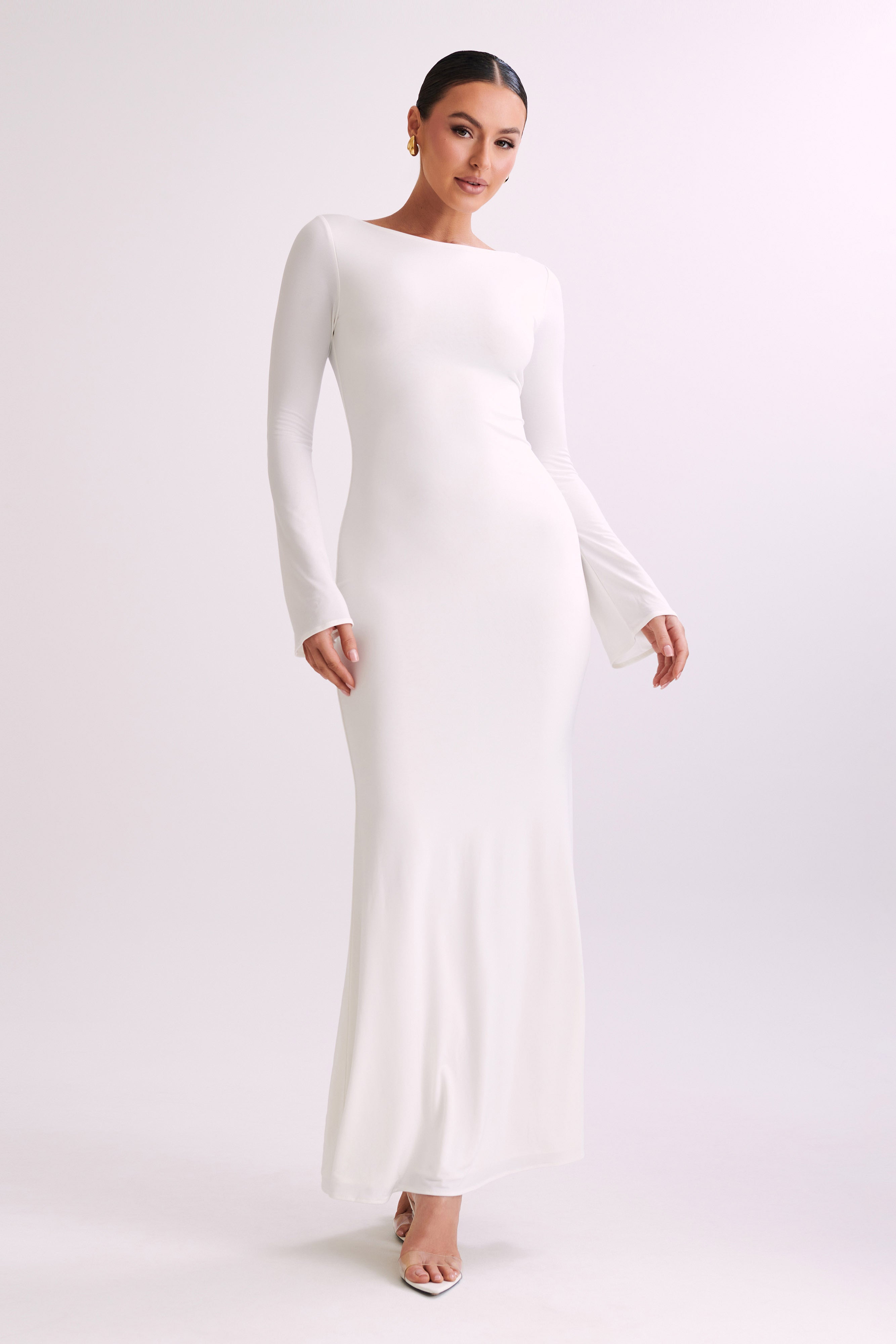 Tarna Slinky Fishtail Maxi Dress - Ivory、mySite、solidvoid
