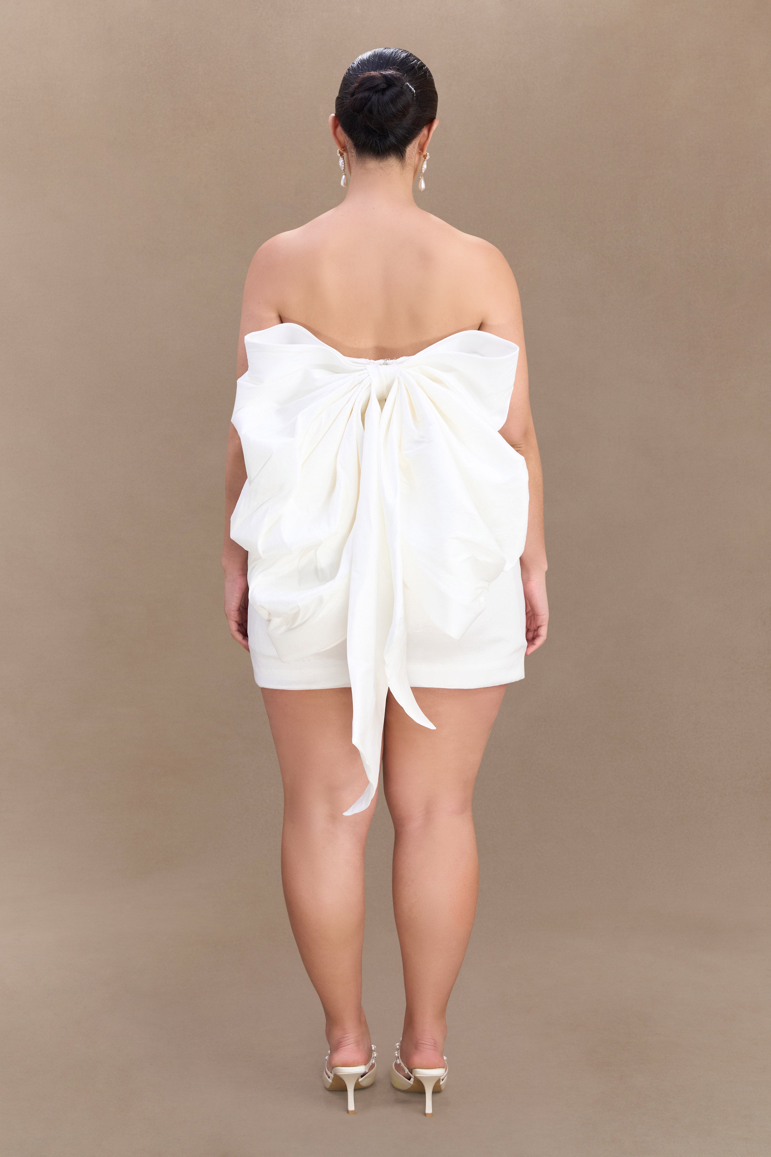 Suzette Taffeta Bow Mini Dress - White、mySite、solidvoid