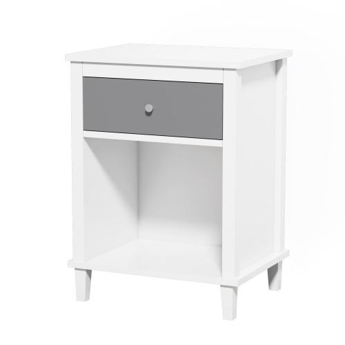 26.77''H Wooden Nightstand with One Drawer One Shelf for Kids, Adults, White+Golden handle、、casual