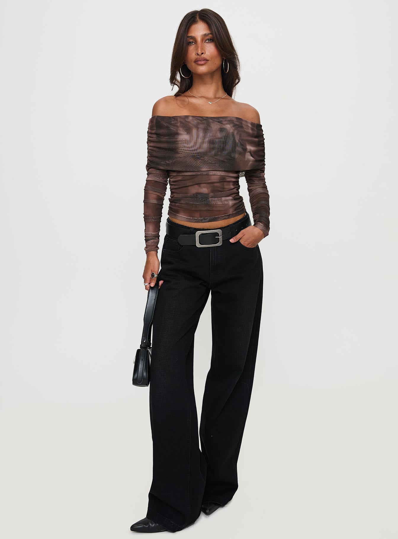 Good Taste Off Shoulder Long Sleeve Top Multi、mySite、solidvoid