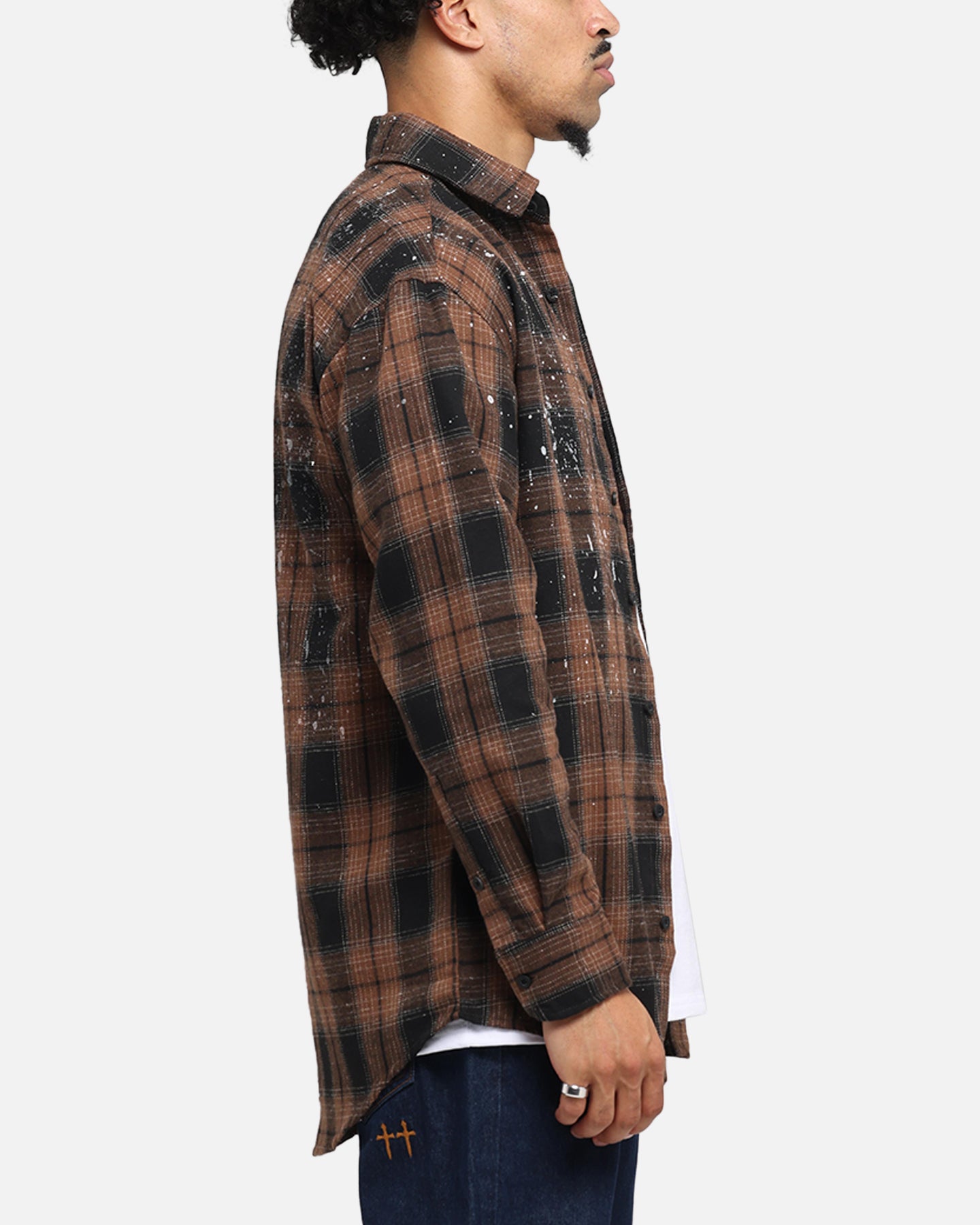Saint Morta Spray Long Sleeve Flannel Shirt Brown、mySite、zt4zffjzw