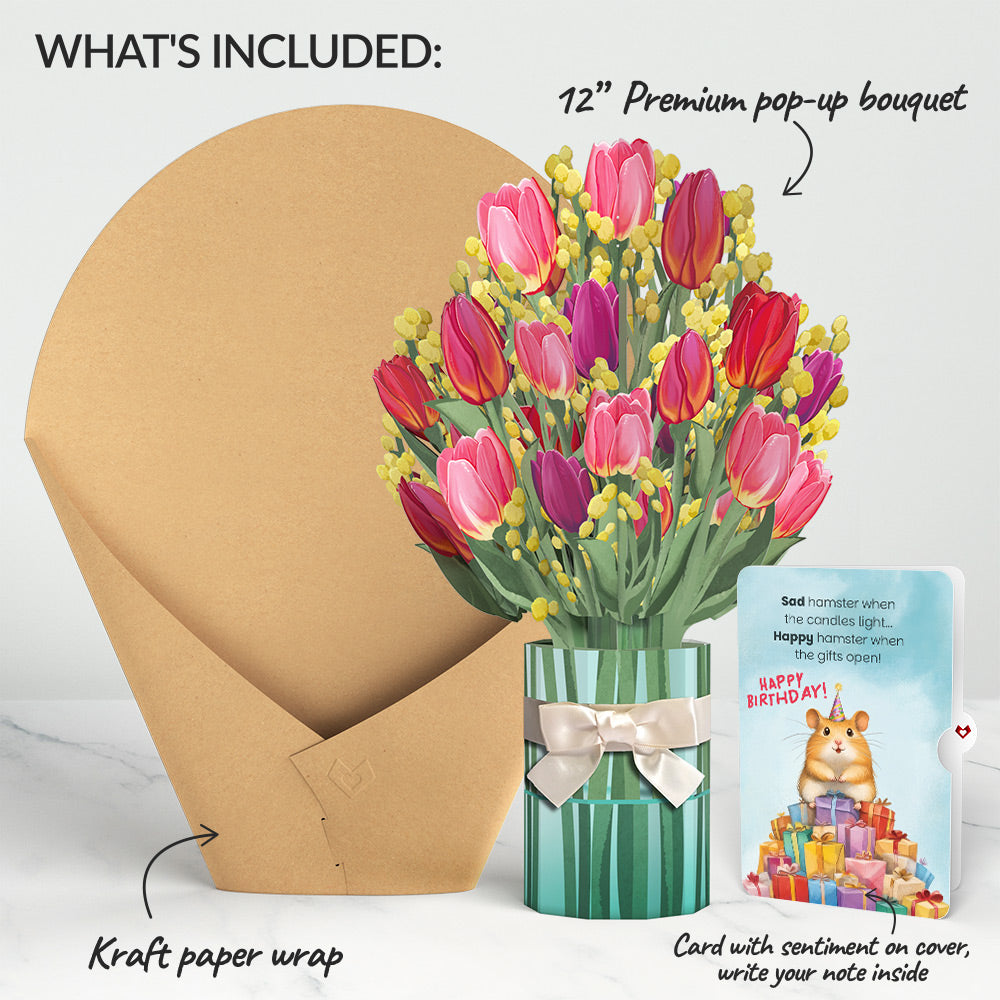 Cheerful Tulips Birthday Bouquet and Happy Hamster Sentiment Set、mySite、solidvoid