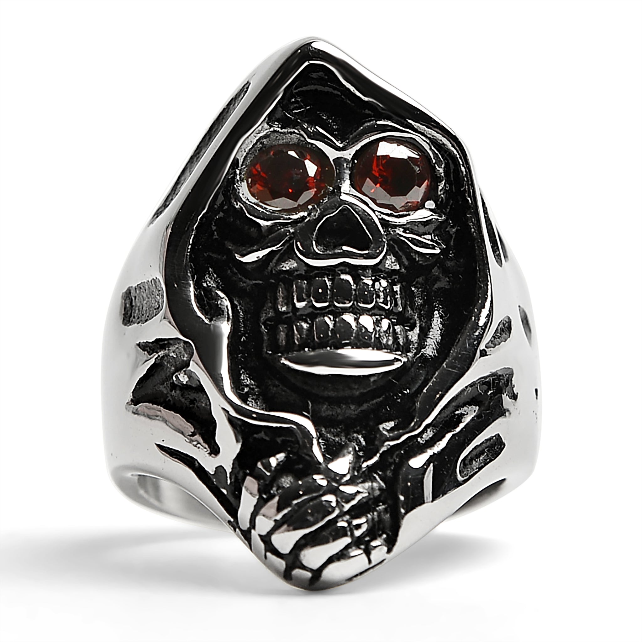 Stainless Steel Red CZ Eyed Grim Reaper Ring / SCR3054、mySite、dreamappss